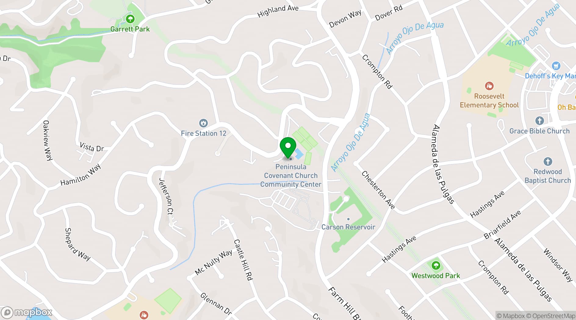 Map showing Peninsula Community Center