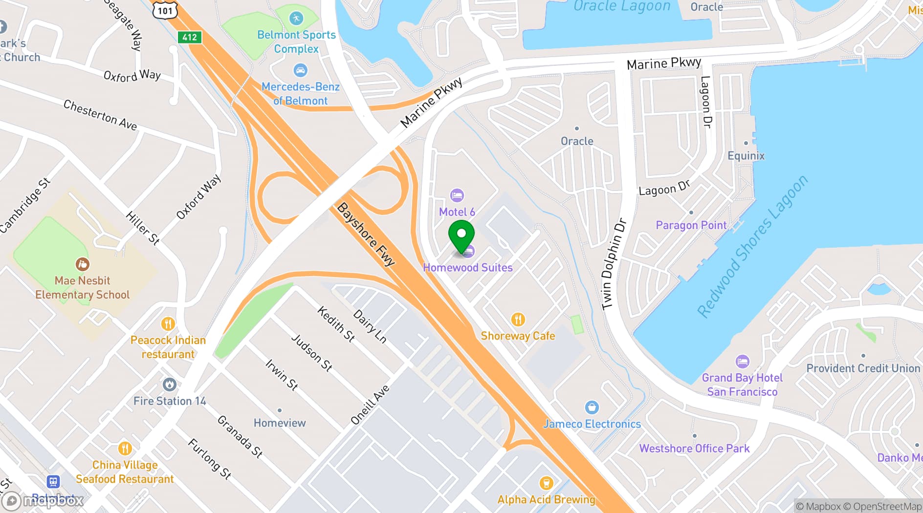 Map showing Homewood Suites by Hilton Belmont