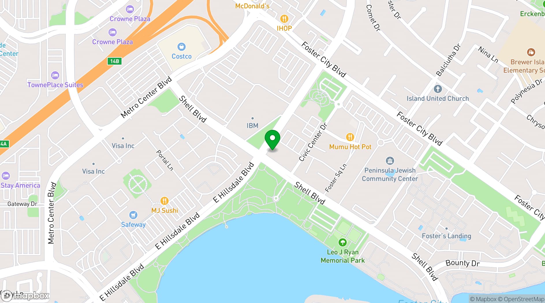 Map showing Foster City Community Center