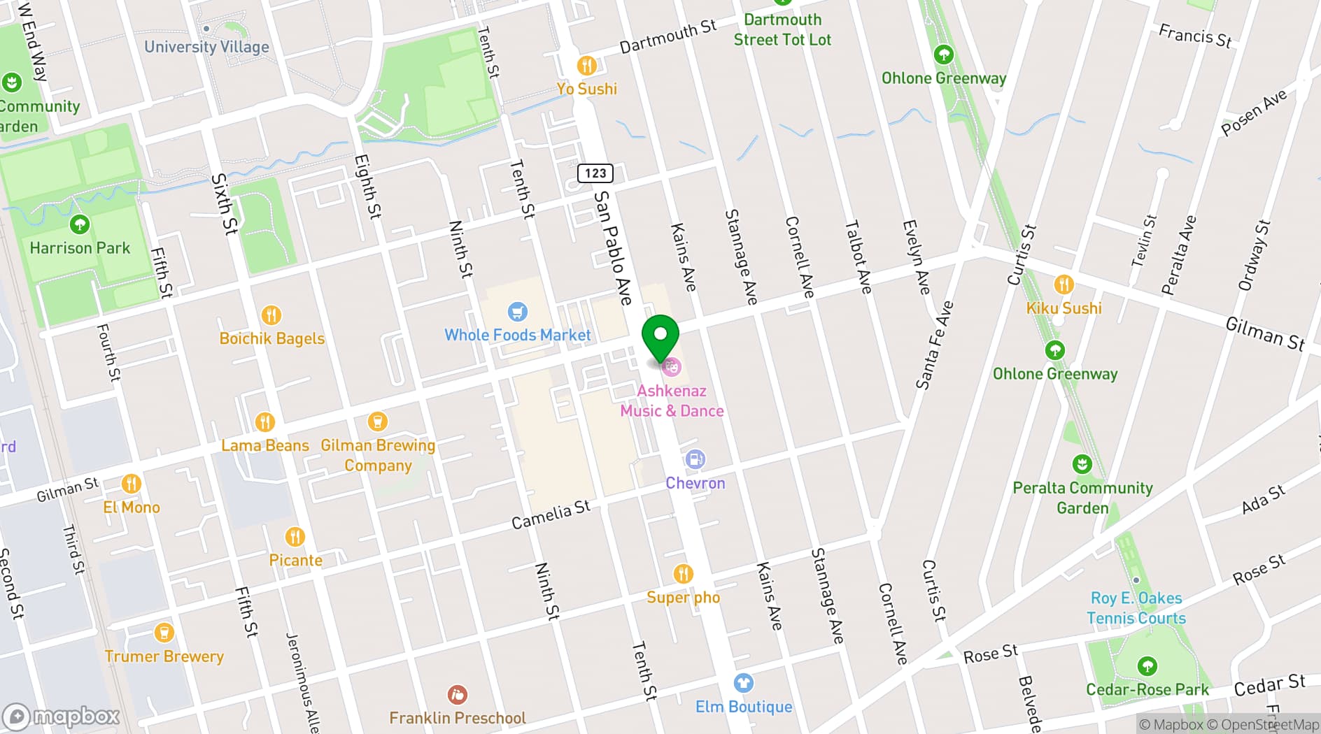 Map showing Ashkenaz Music & Dance Community Center