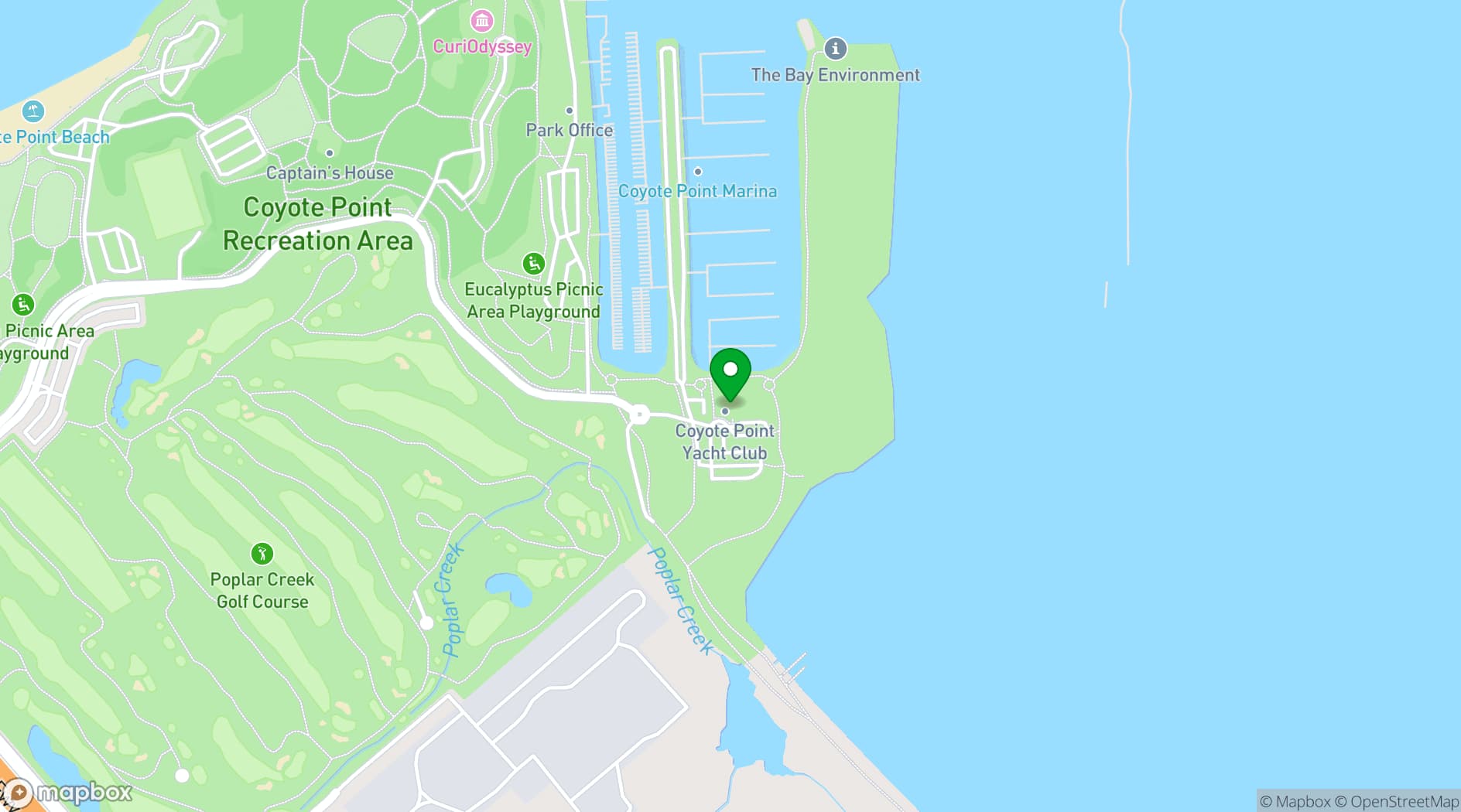 Map showing Coyote Point Yacht Club