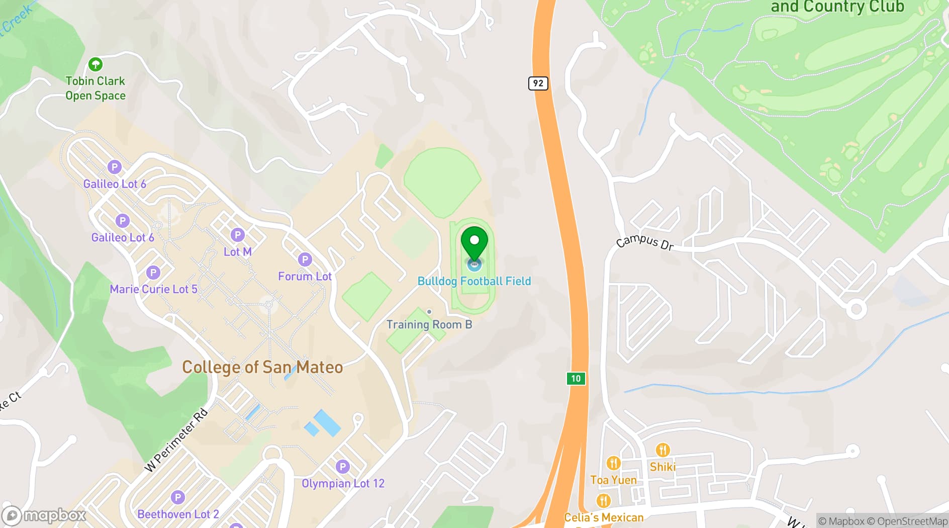 Map showing College of San Mateo Athletic Fields