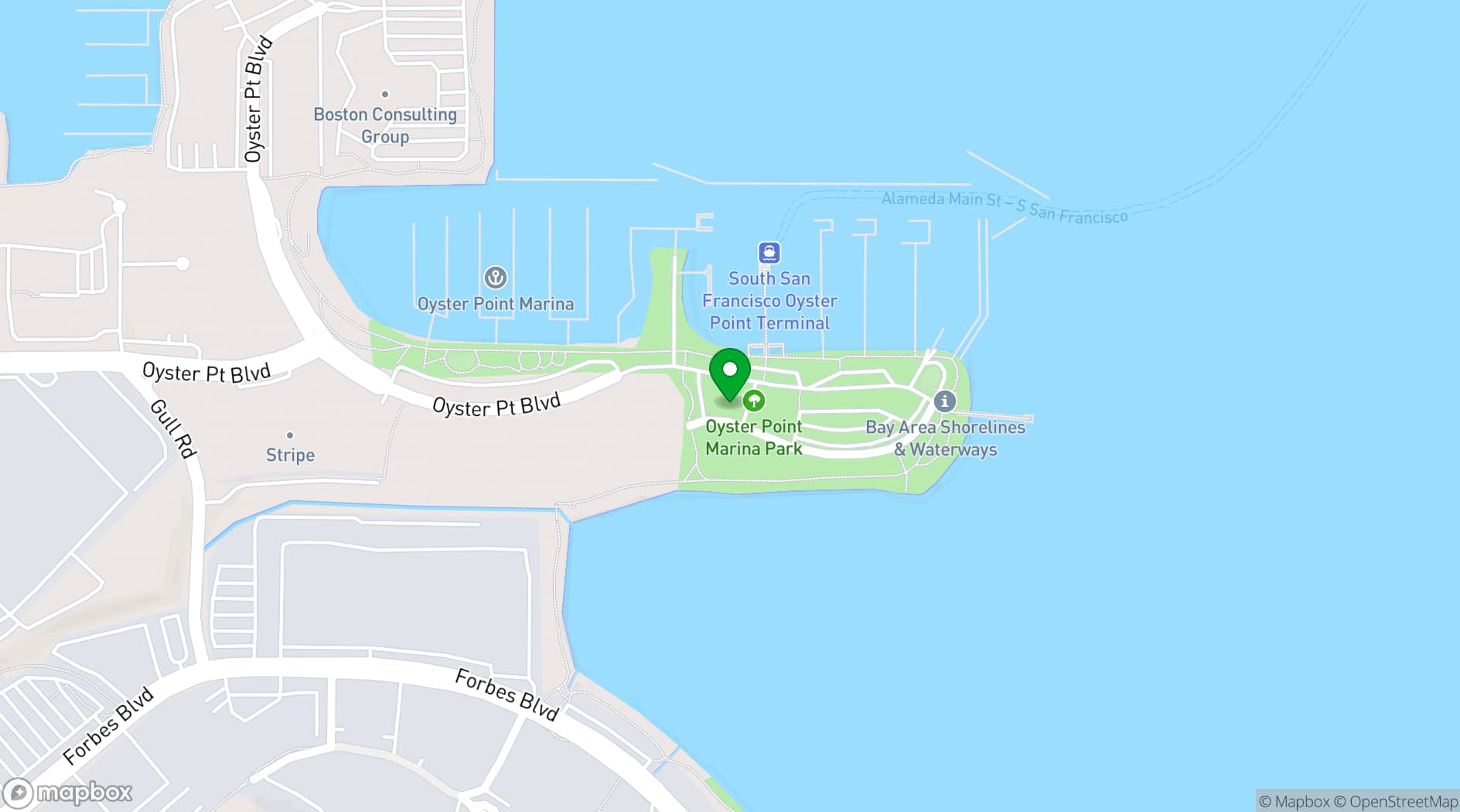 Map showing Dominic's at Oyster Point
