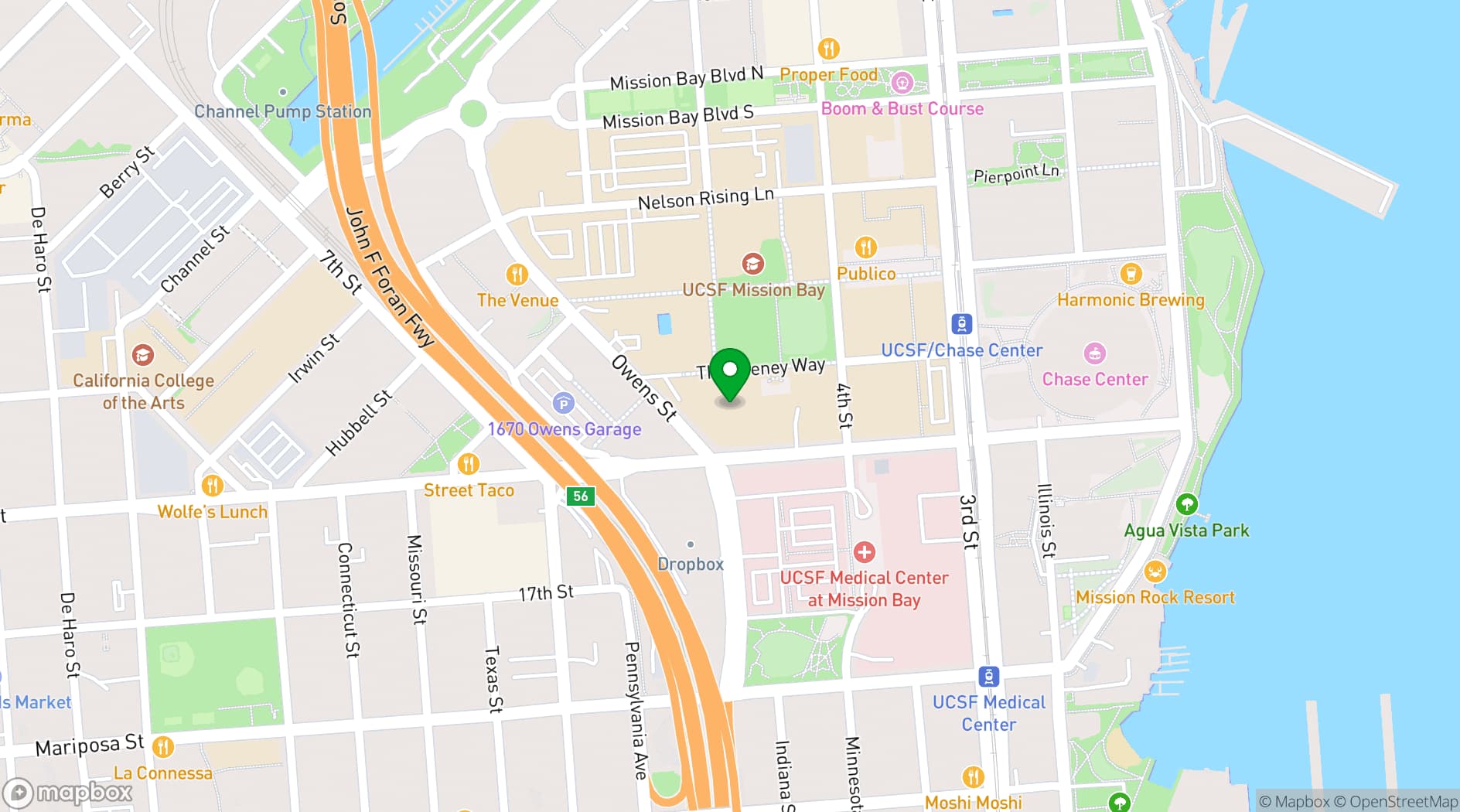 Map showing University of California San Francisco (UCSF)