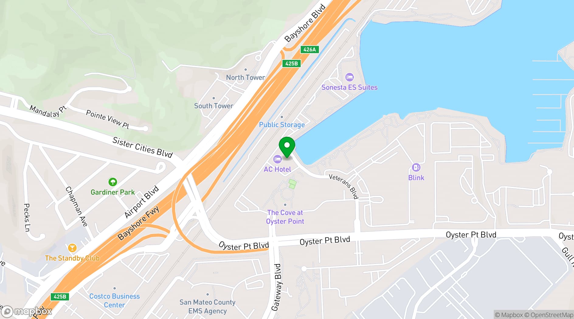 Map showing AC Hotel San Francisco Airport/Oyster Point Waterfront