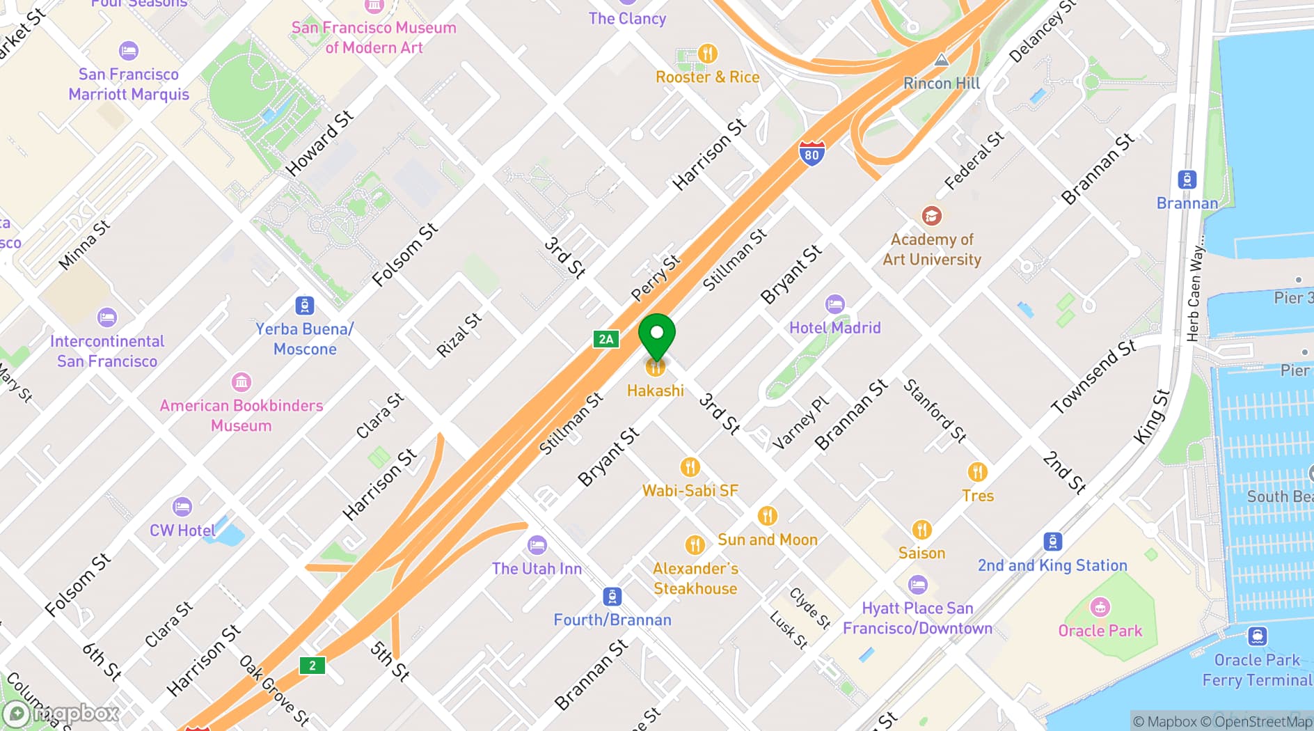 Map showing Hakashi Japanese Bar & Grill