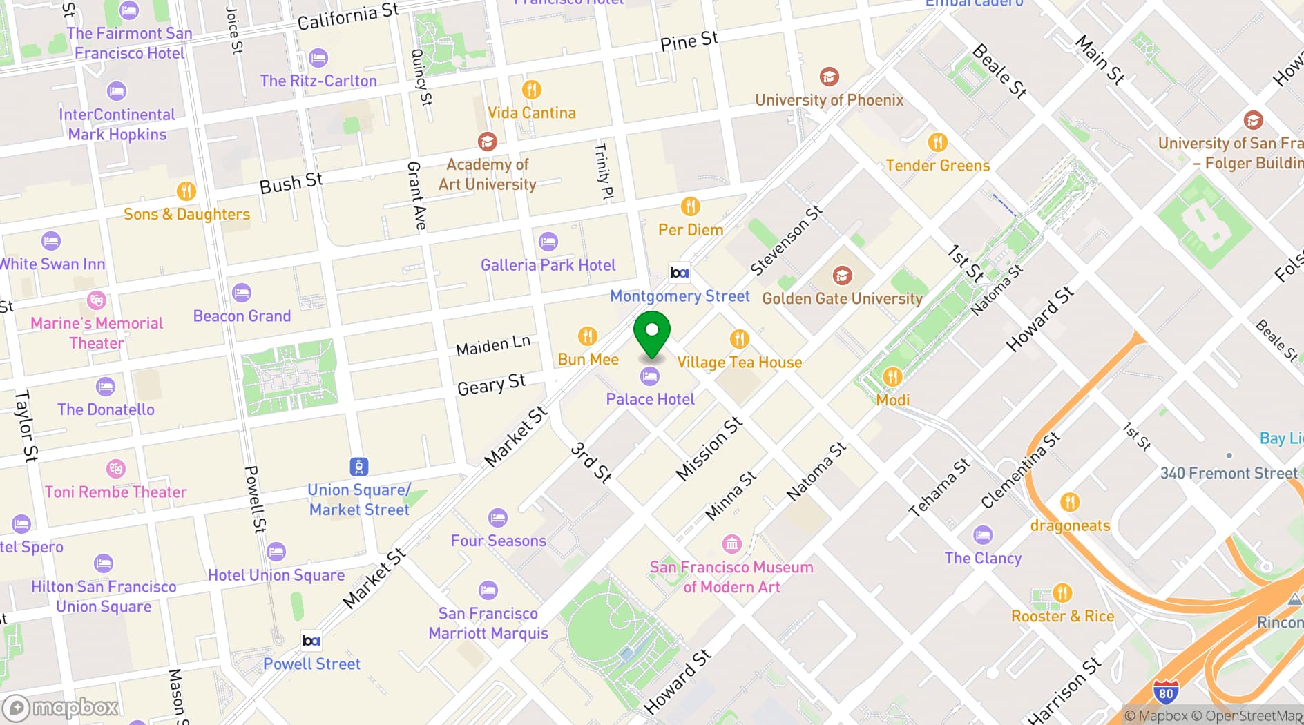 Map showing Palace Hotel, a Luxury Collection Hotel, San Francisco