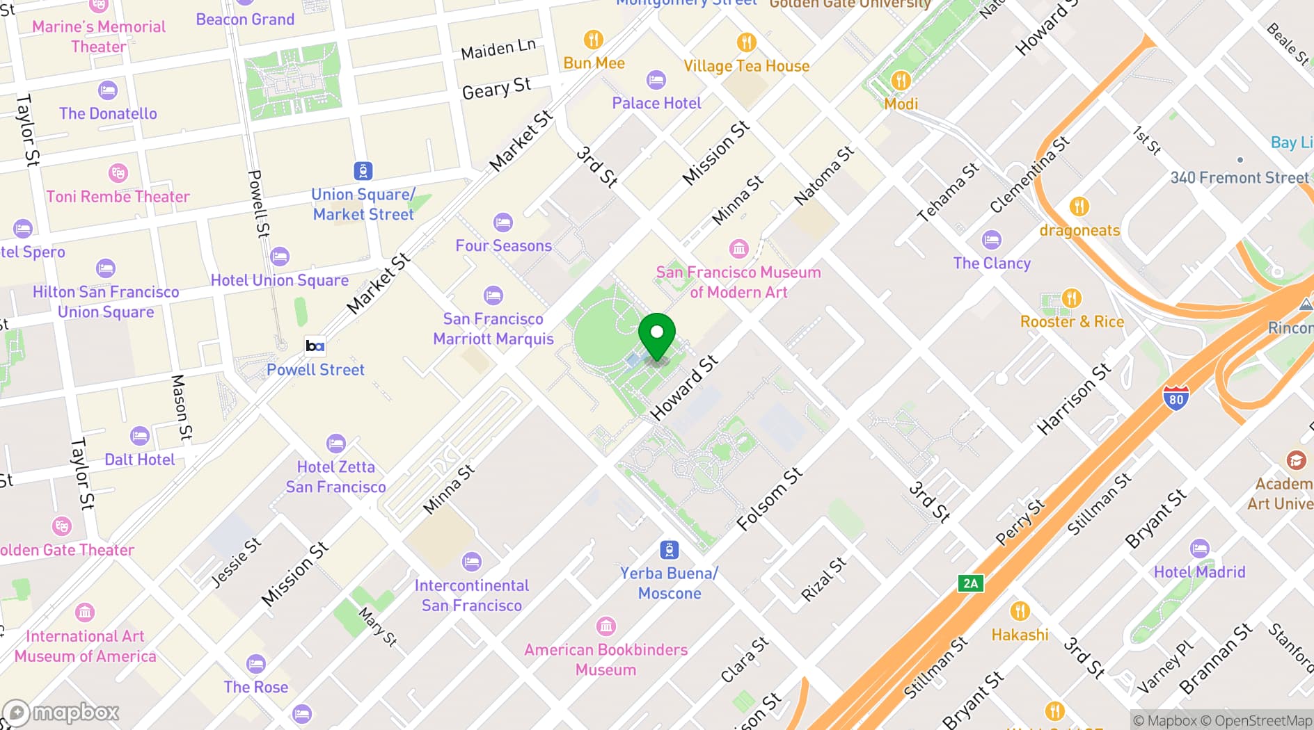Map showing Joyride Pizza - Yerba Buena Gardens