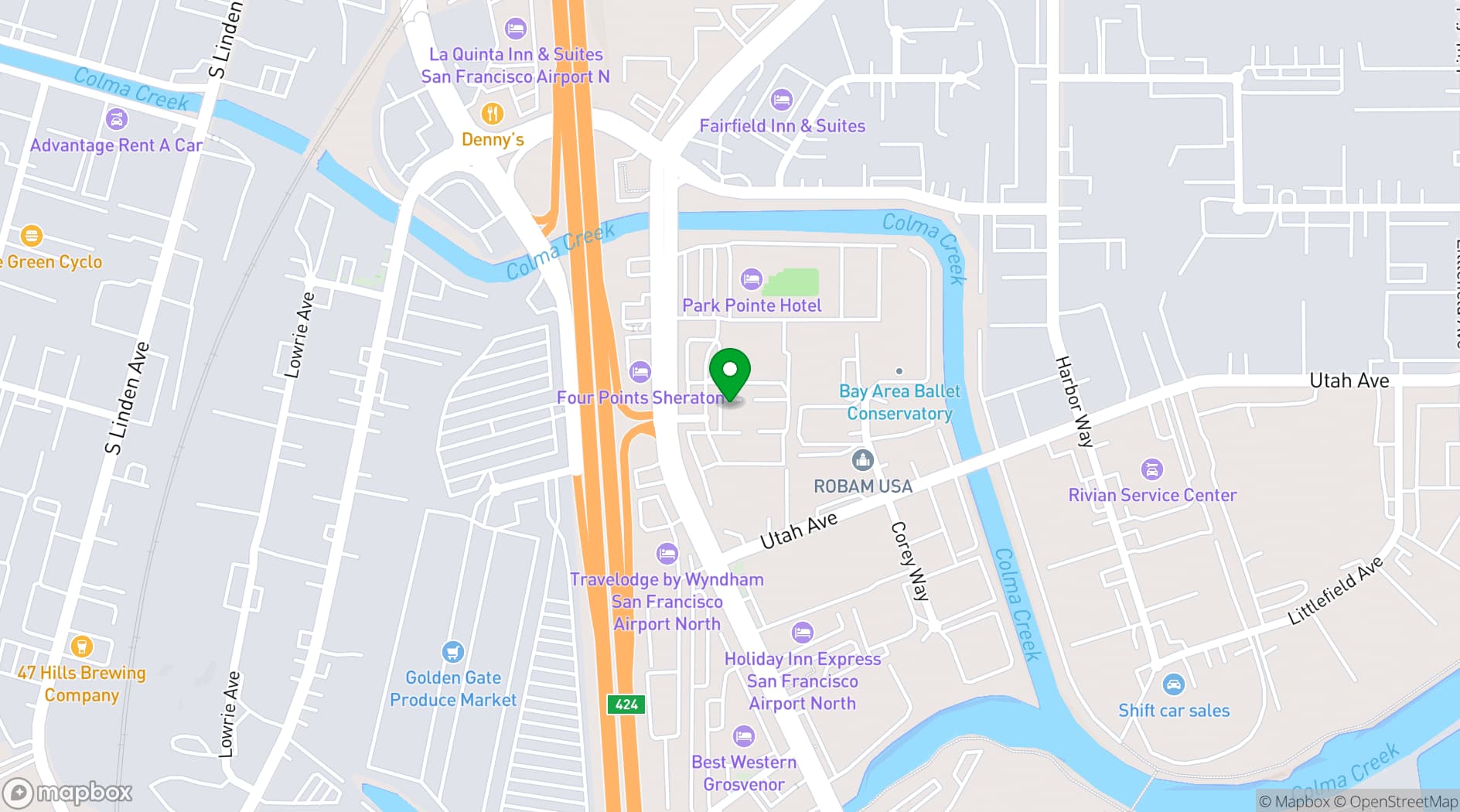 Map showing The Landing Restaurant & Bar