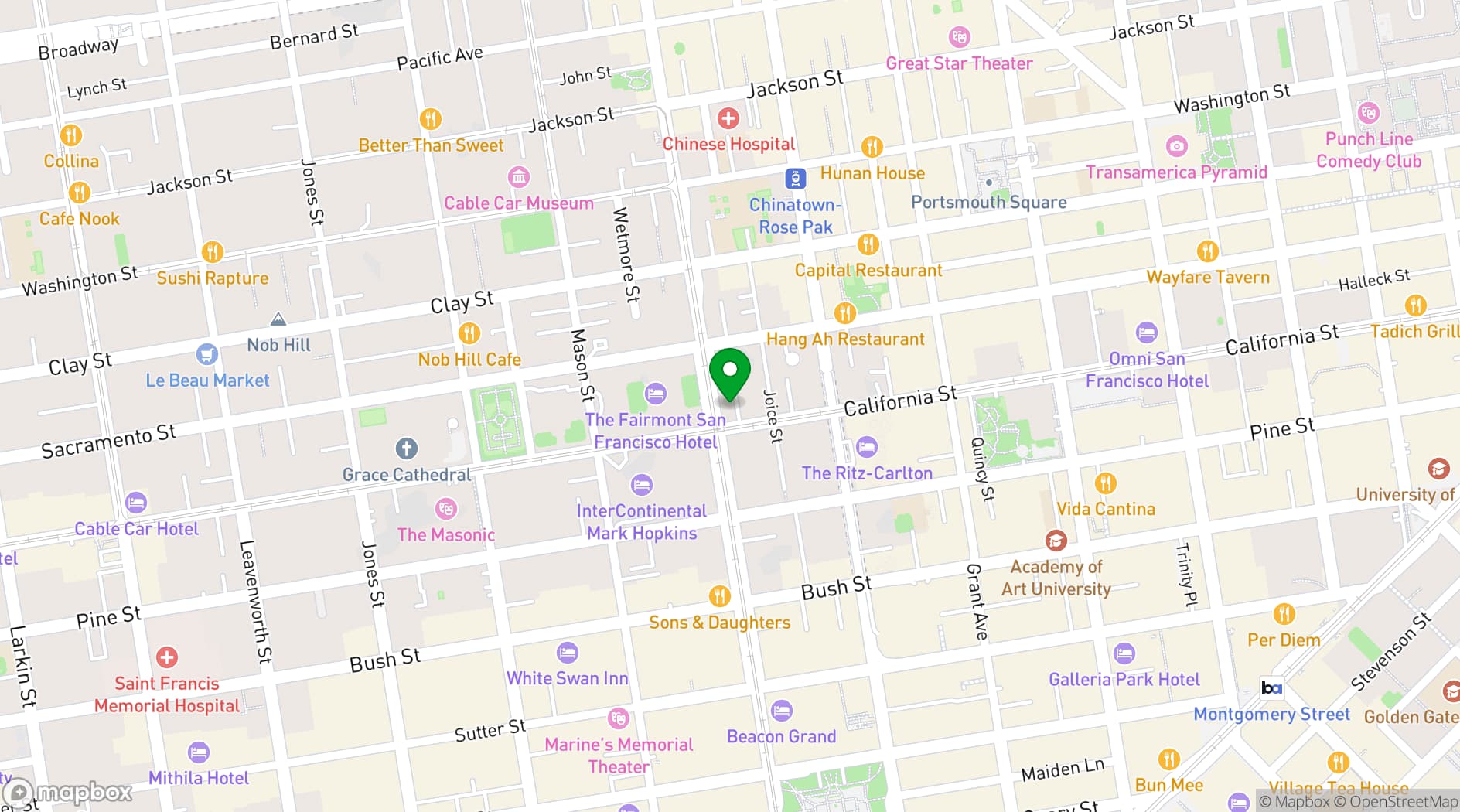 Map showing University Club of San Francisco