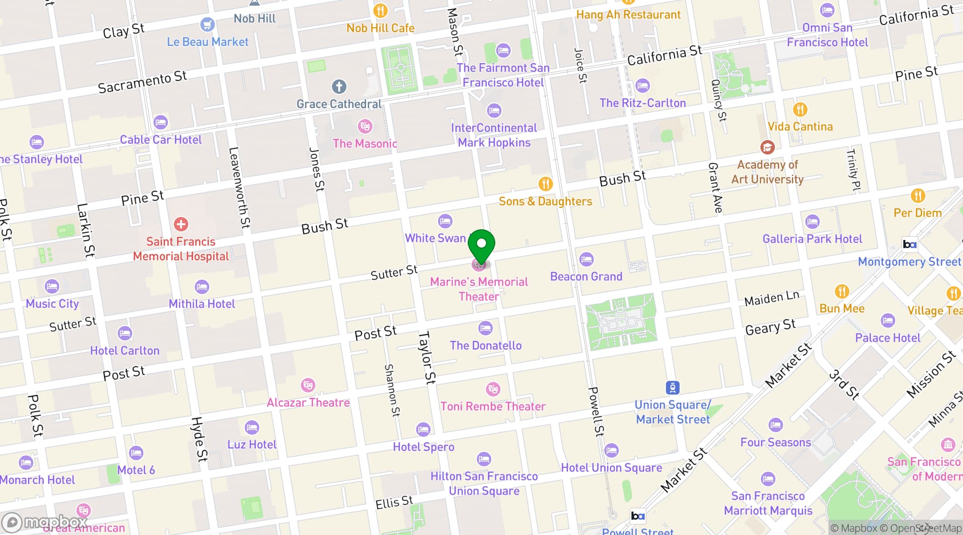 Map showing Marines’ Memorial Club & Hotel