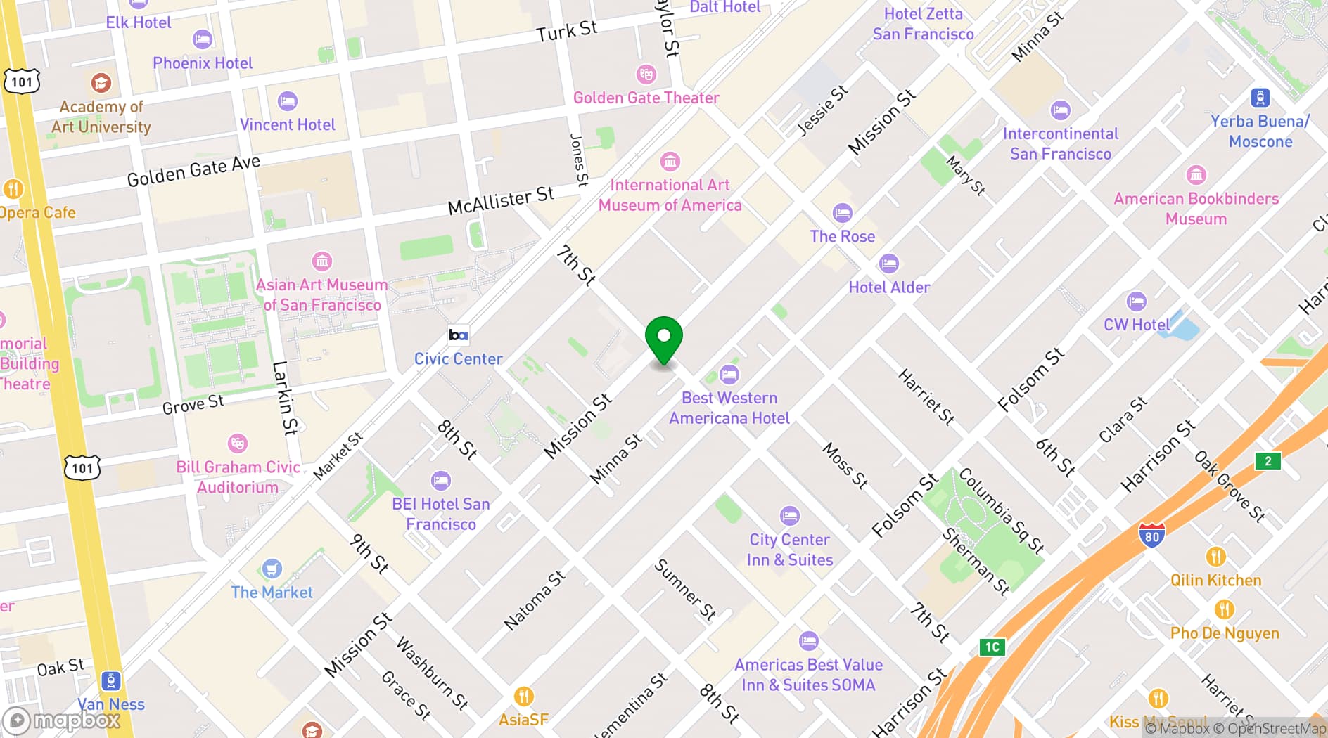 Map showing Hotel Garrett