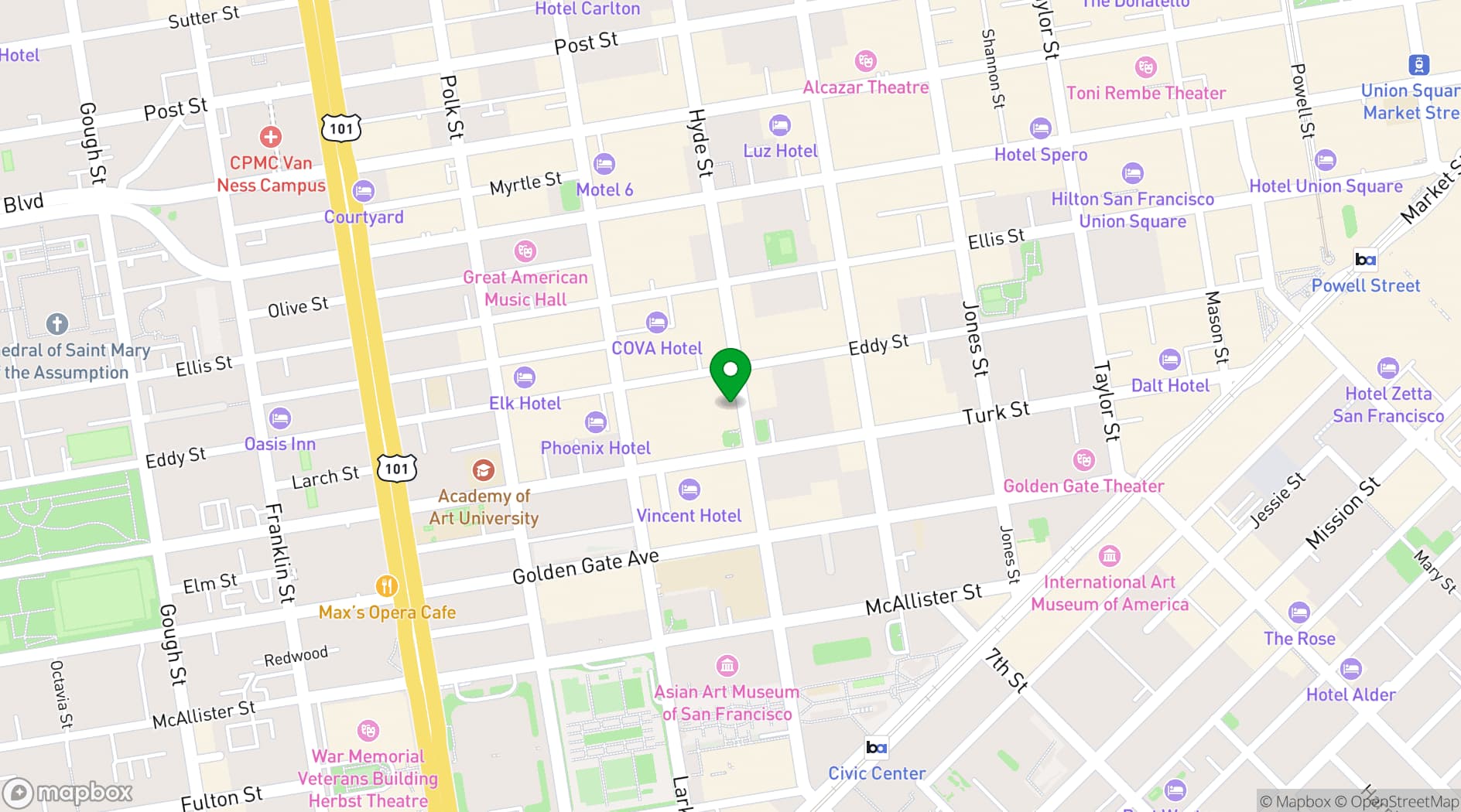 Map showing Hyde Street Studios
