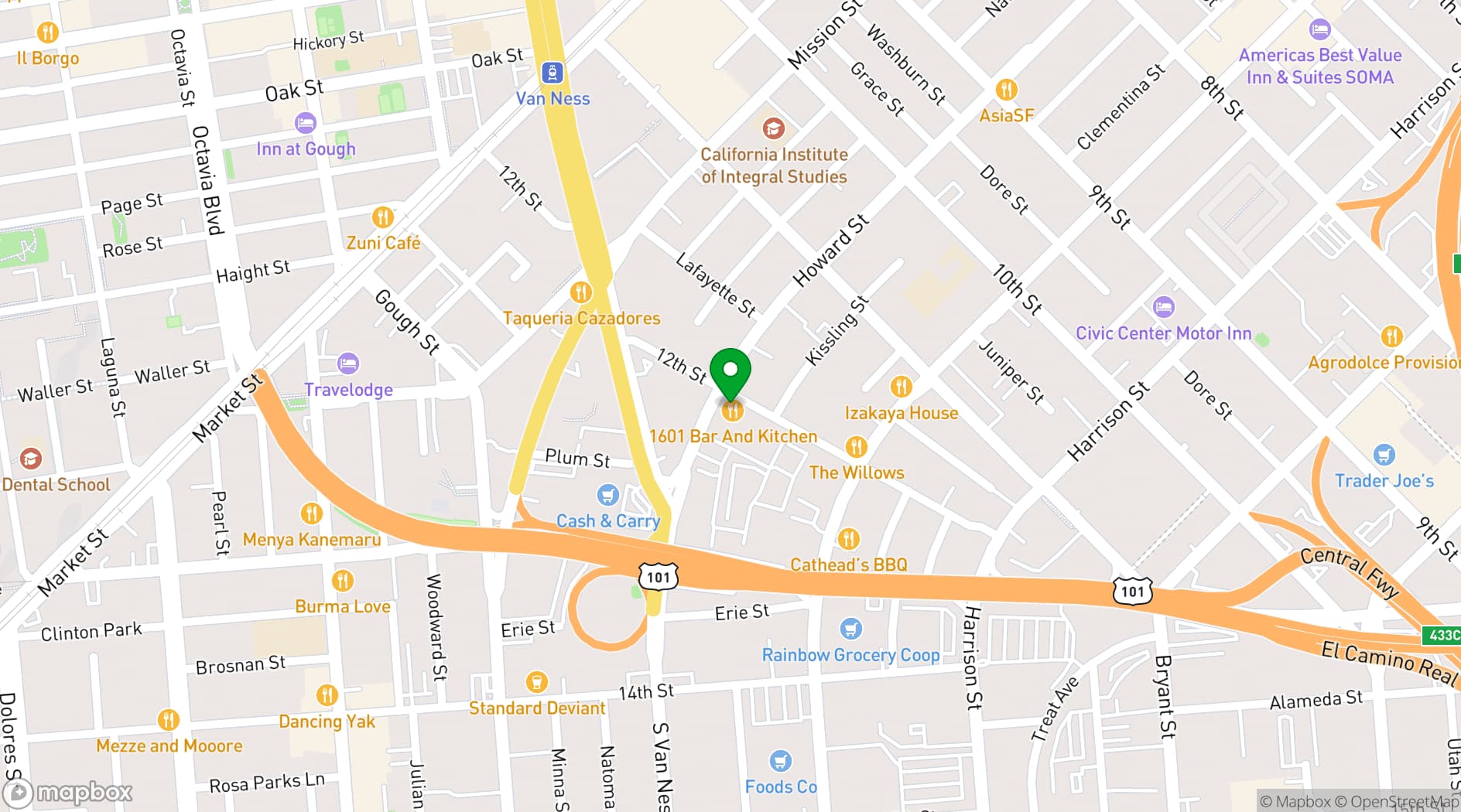 Map showing 1601 Bar & Kitchen