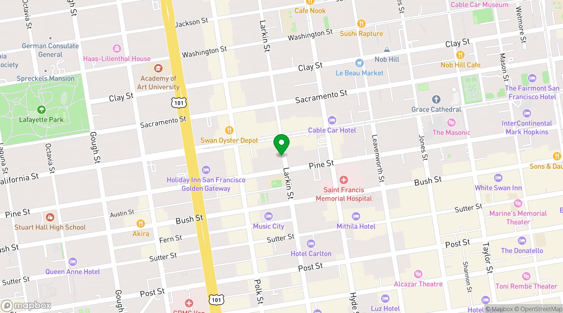Map showing Social Hall SF