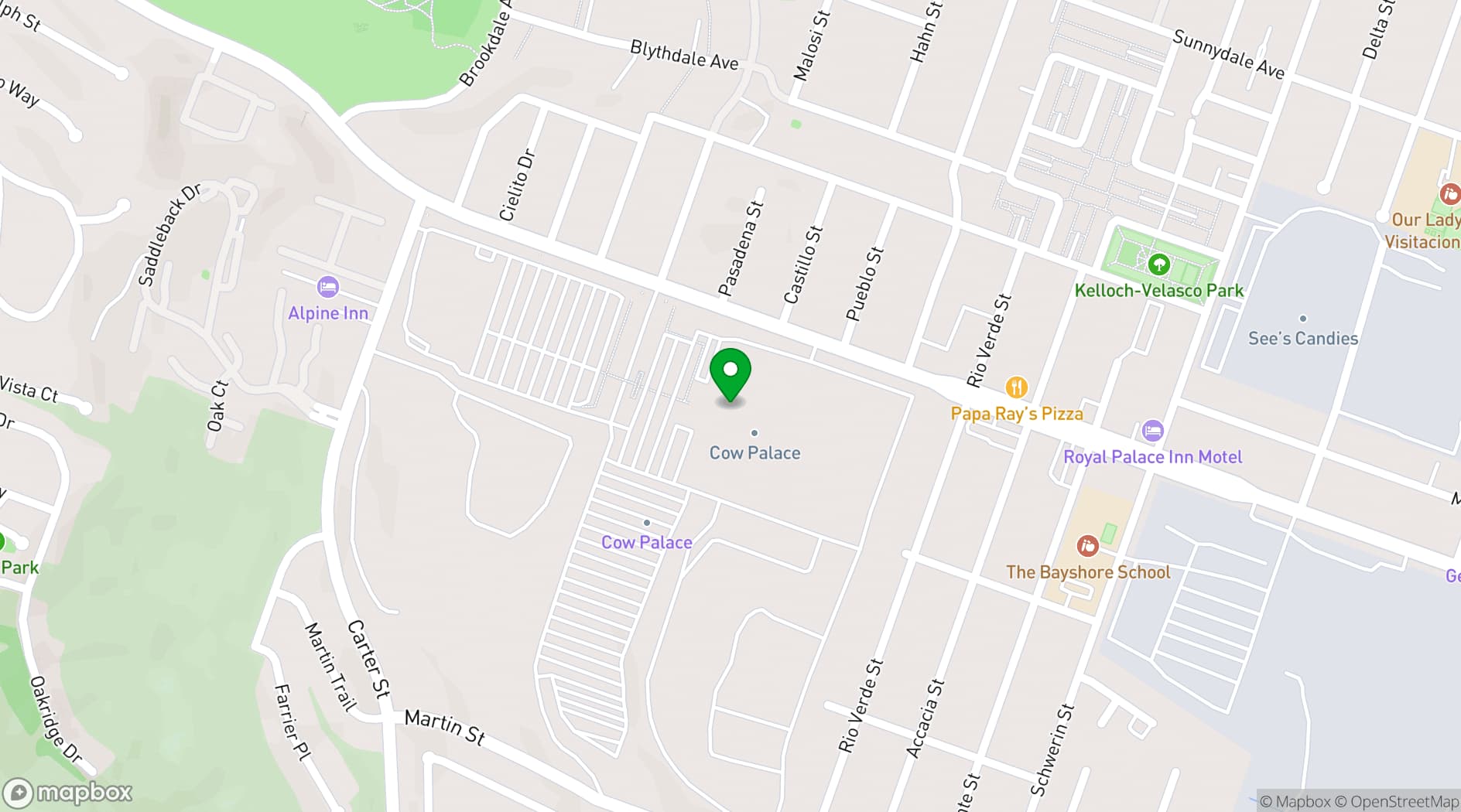 Map showing Cow Palace Arena & Event Center