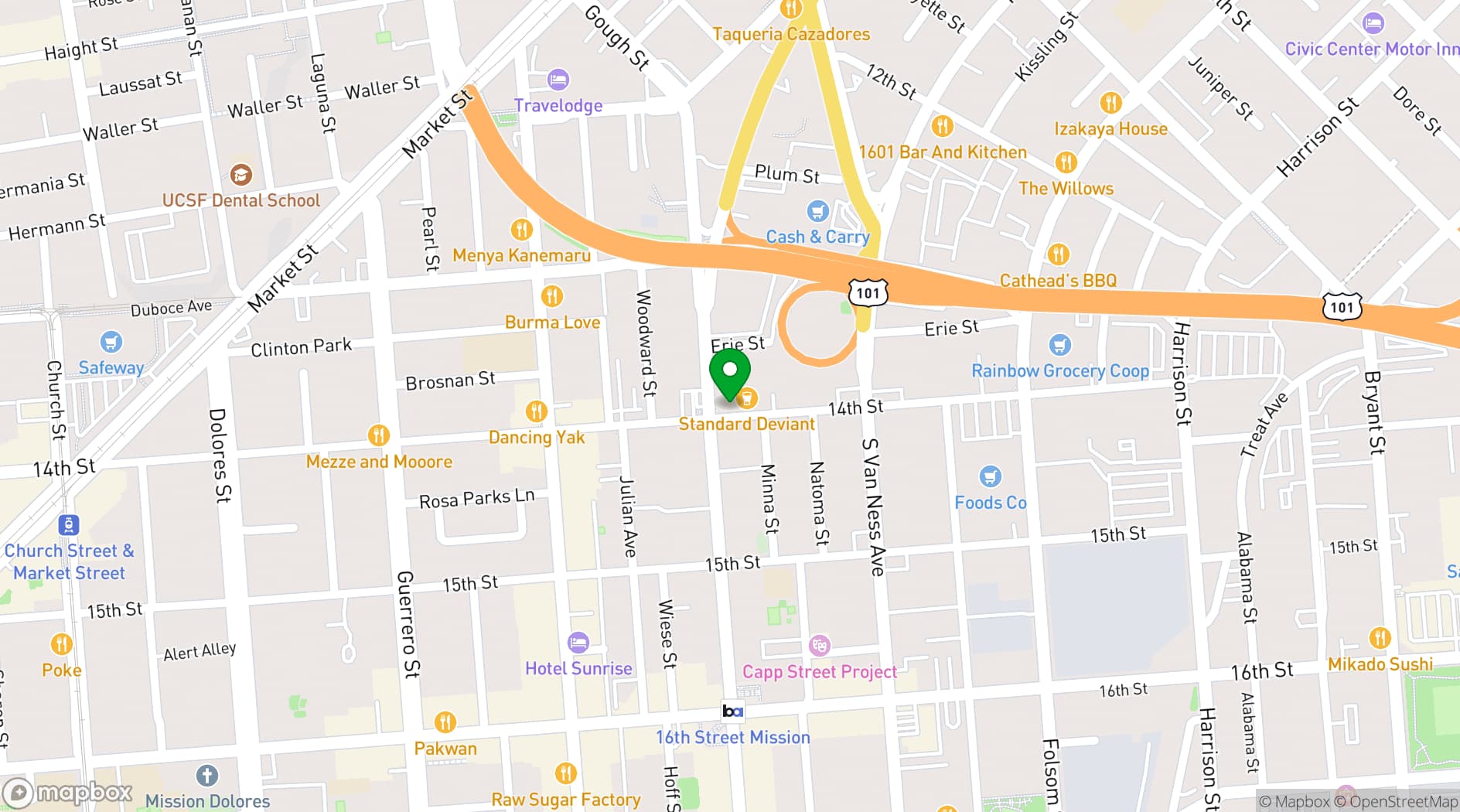 Map showing DAHLIA LOUNGE SF