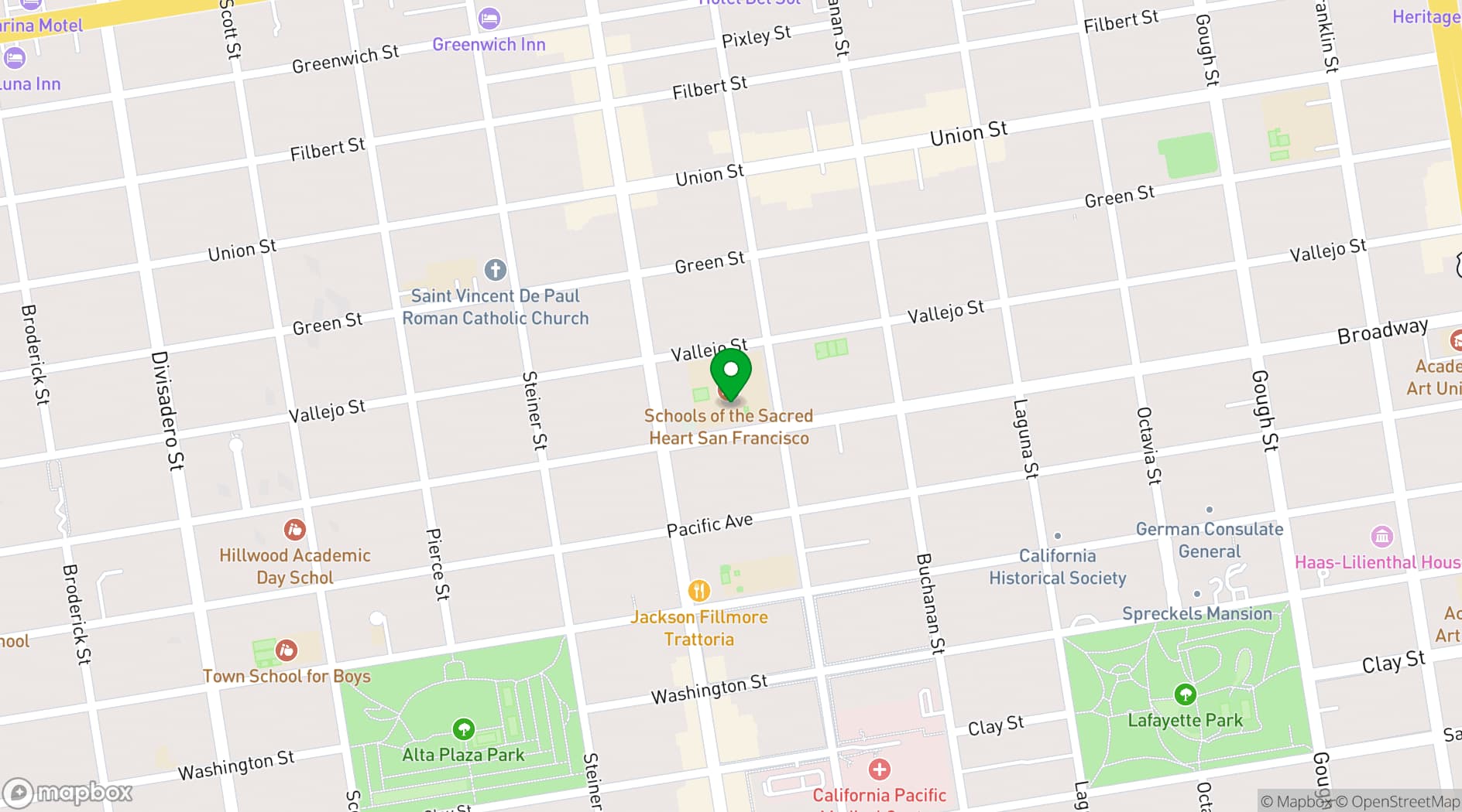 Map showing James Leary Flood Mansion