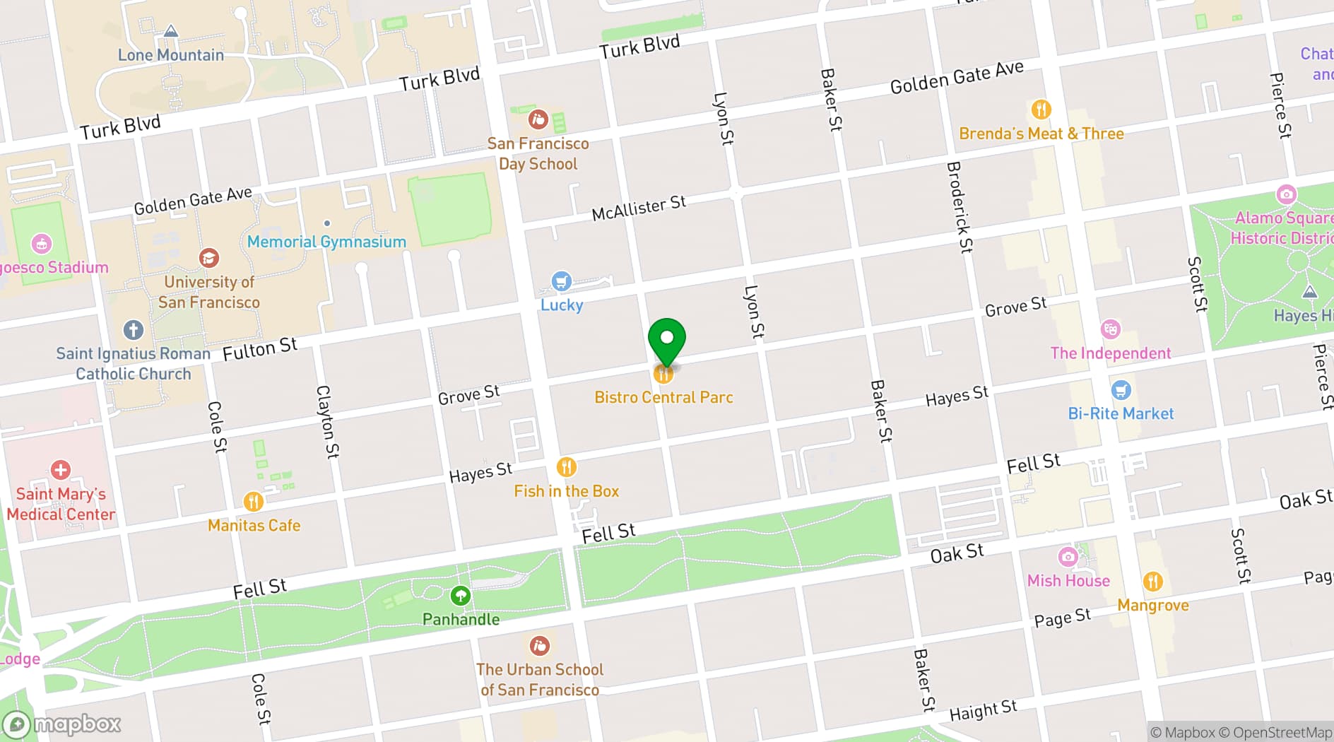 Map showing Bistro Central Parc I San Francisco