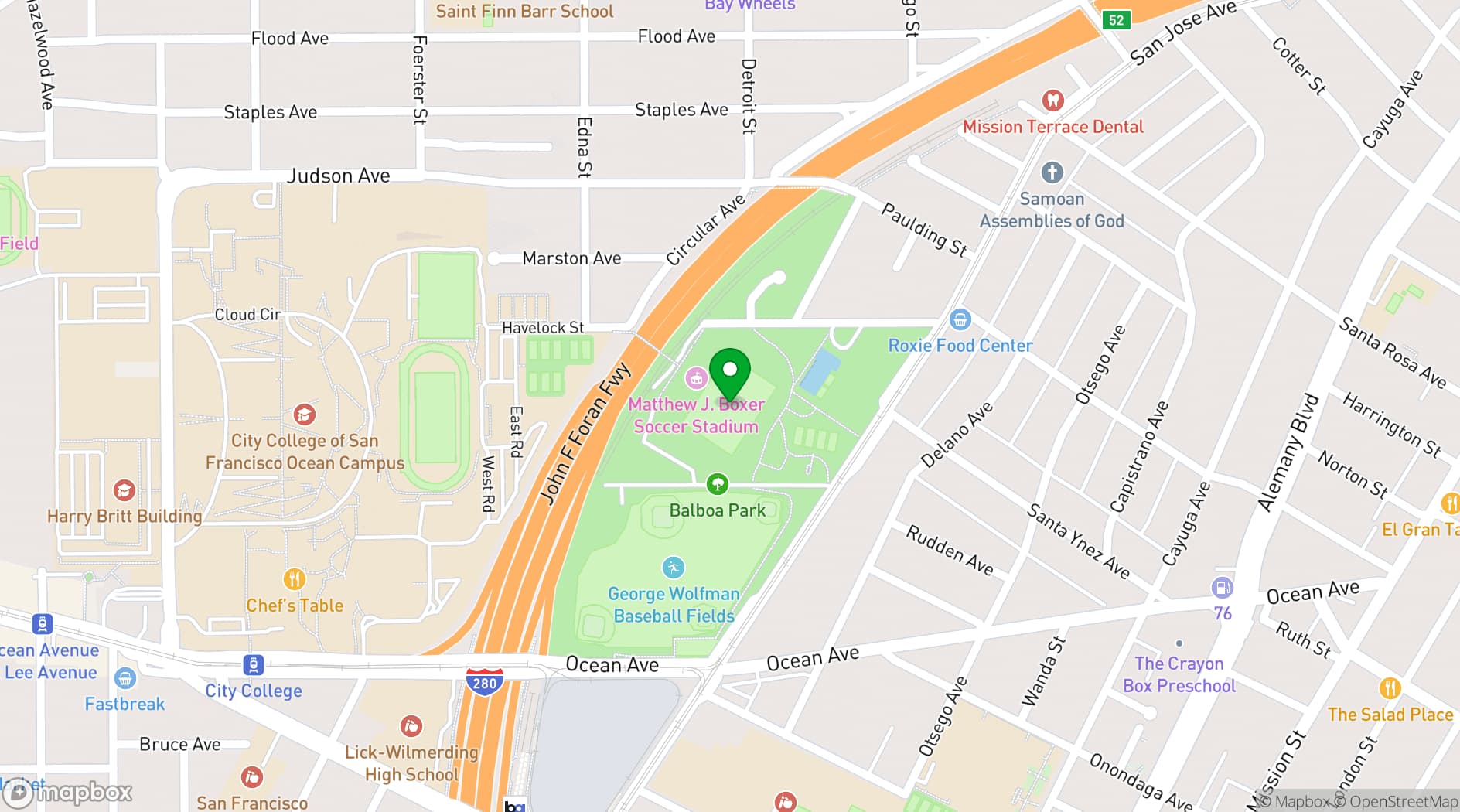 Map showing Boxer Stadium