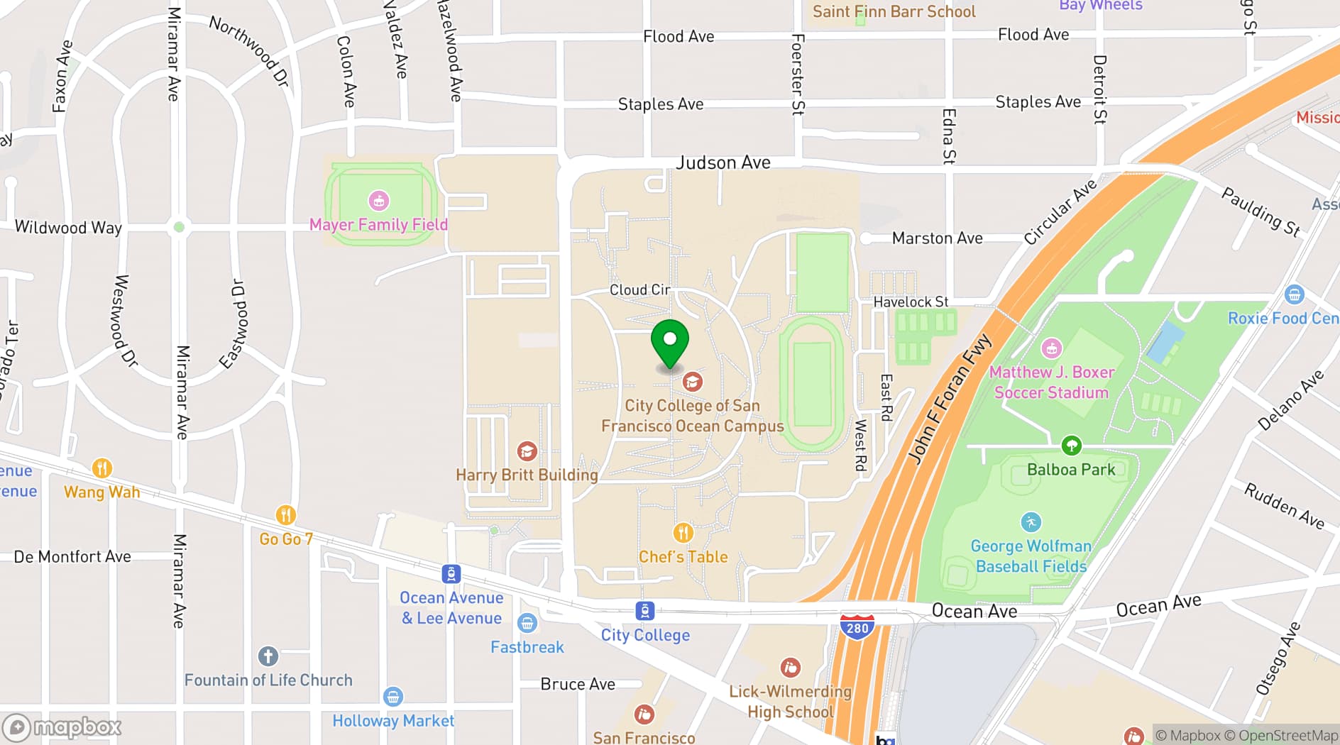 Map showing City College of San Francisco