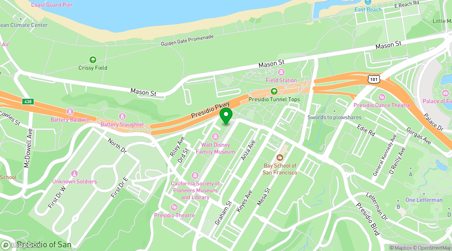 Map showing Lodge at the Presidio