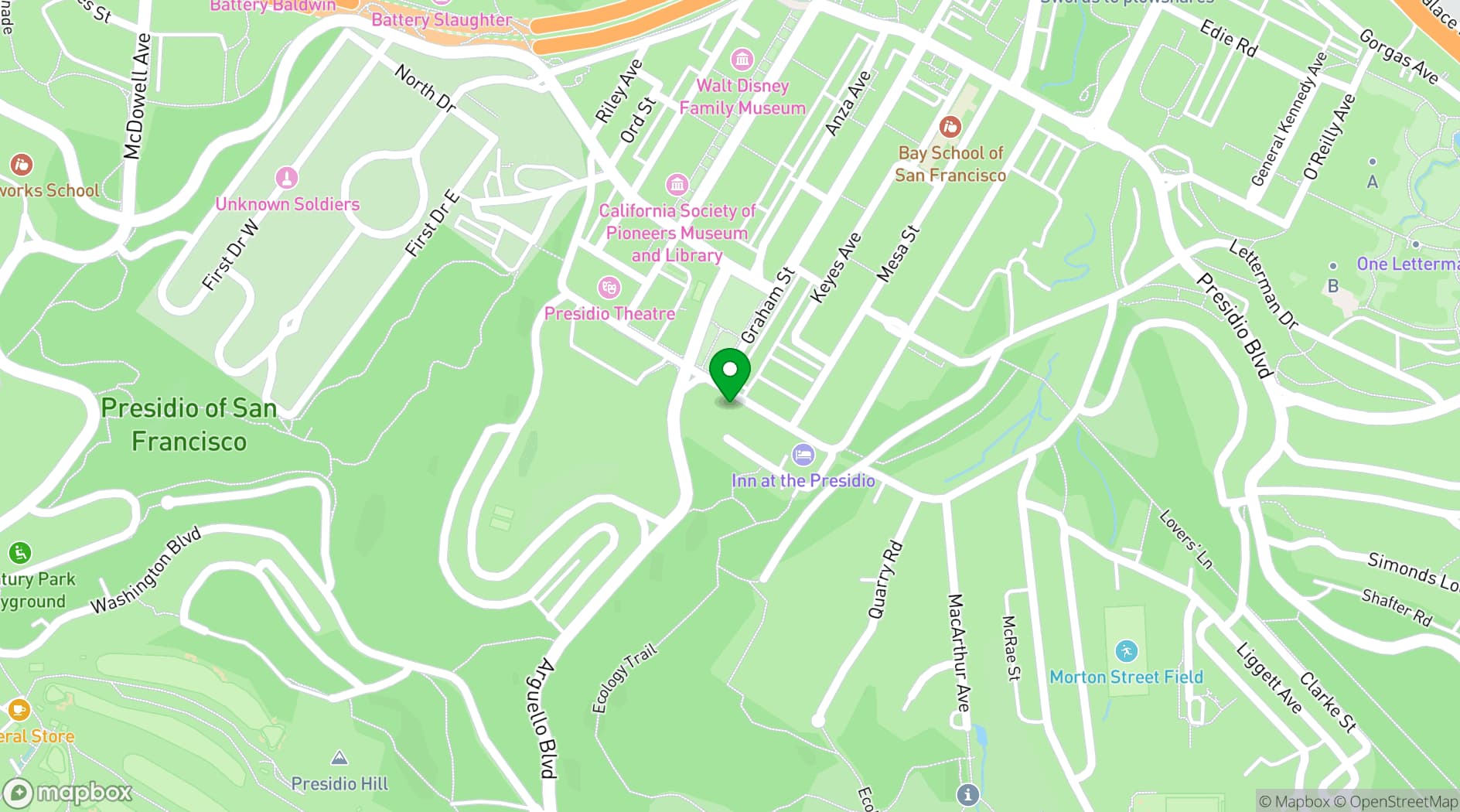 Map showing Presidio Officers' Club