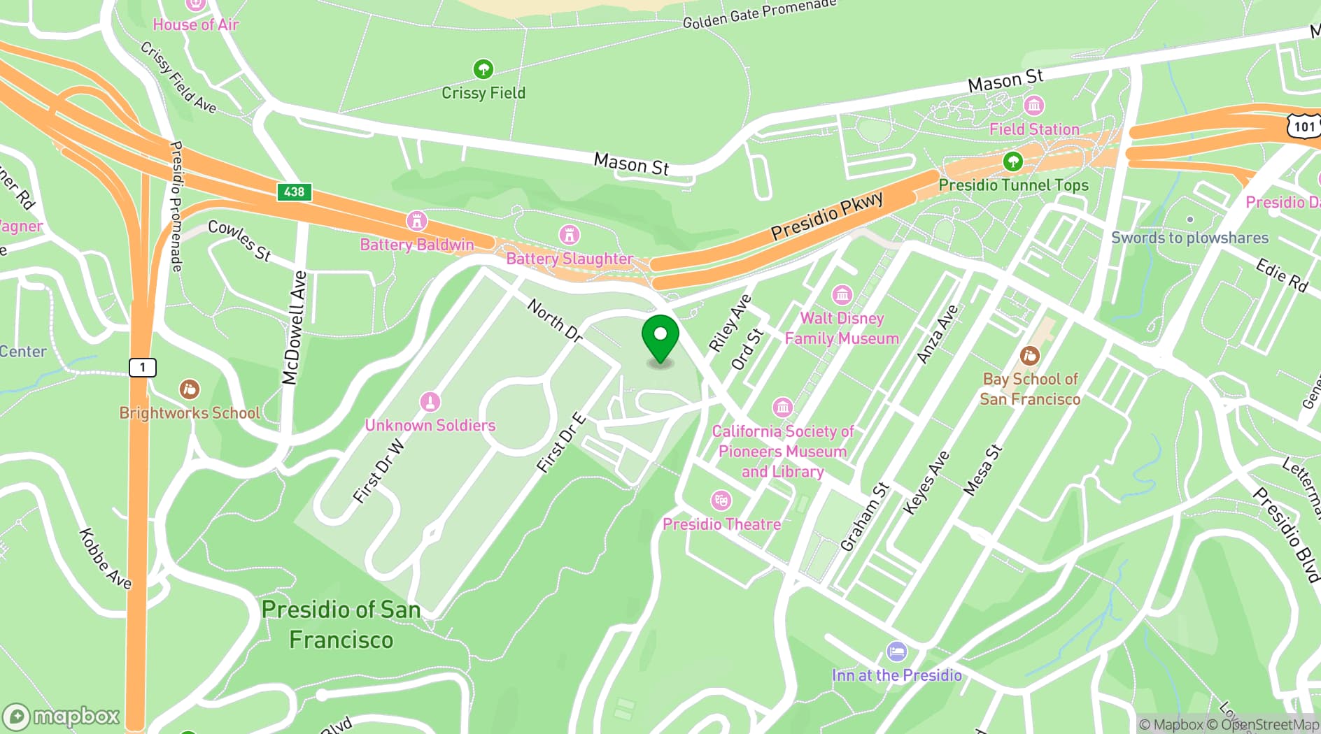 Map showing Golden Gate Club
