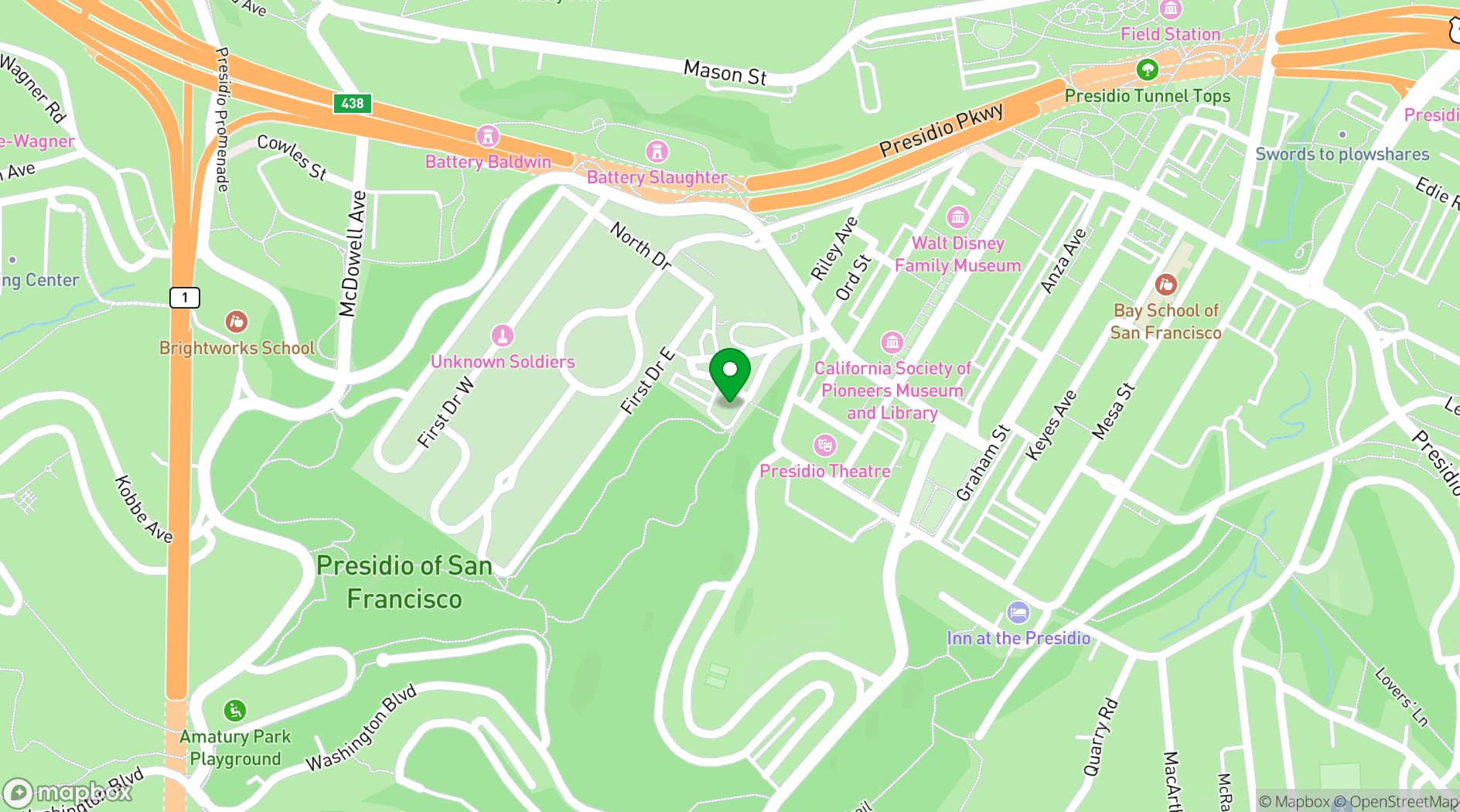 Map showing Presidio Chapel