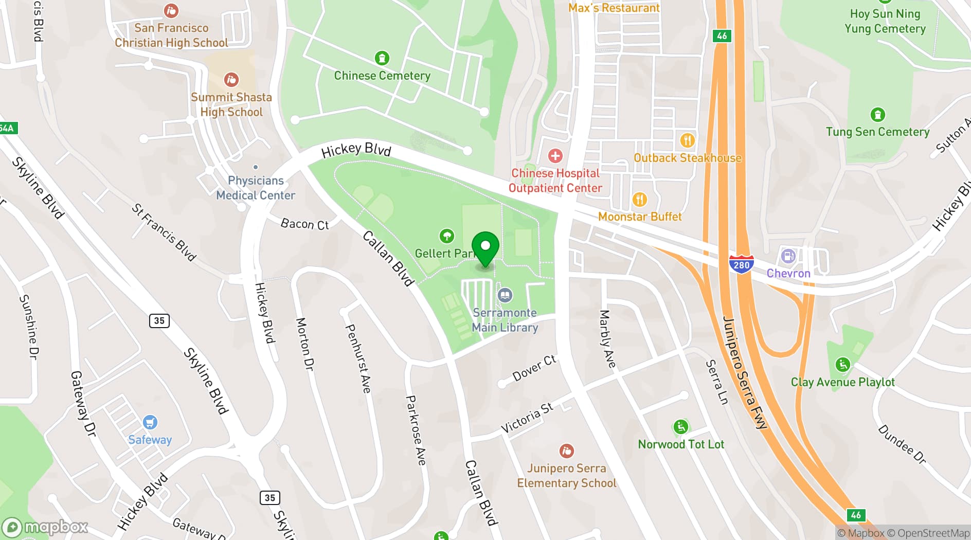 Map showing Gellert Park Clubhouse