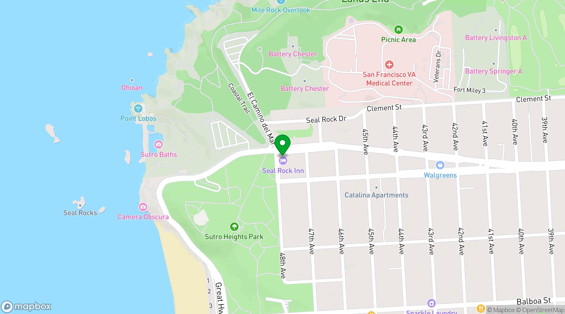 Map showing Seal Rock Inn