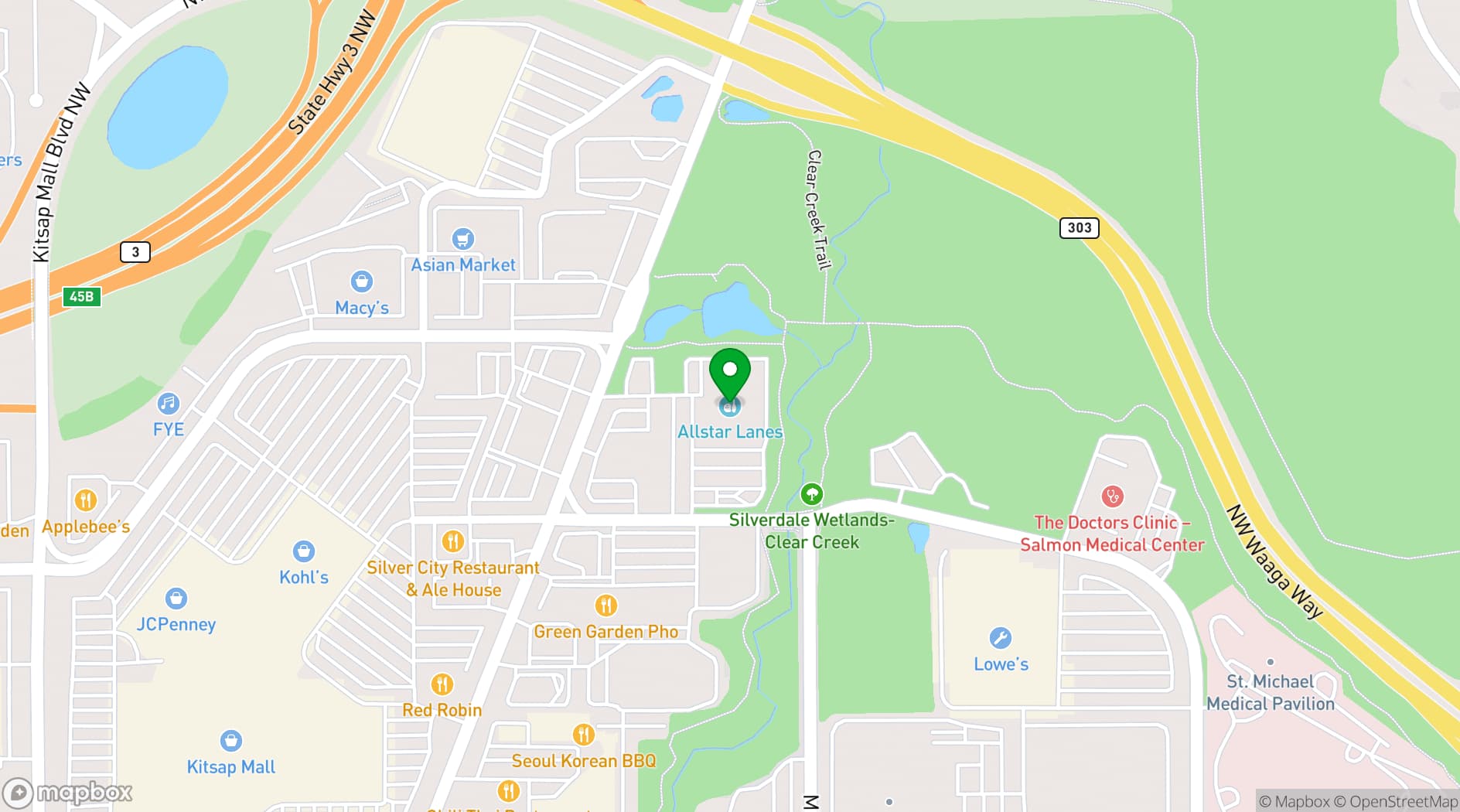 Map showing All Star Poker Silverdale - Maverick Gaming Washington