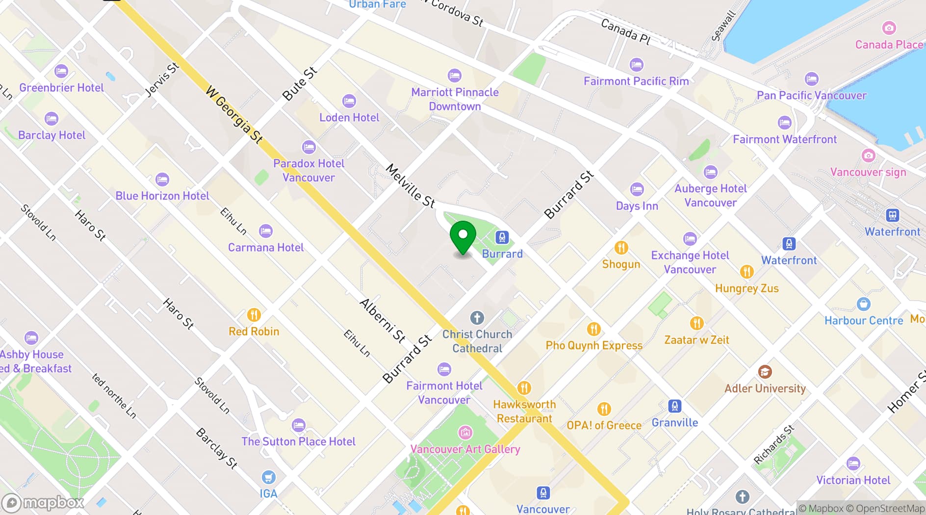 Map showing Hyatt Regency Vancouver