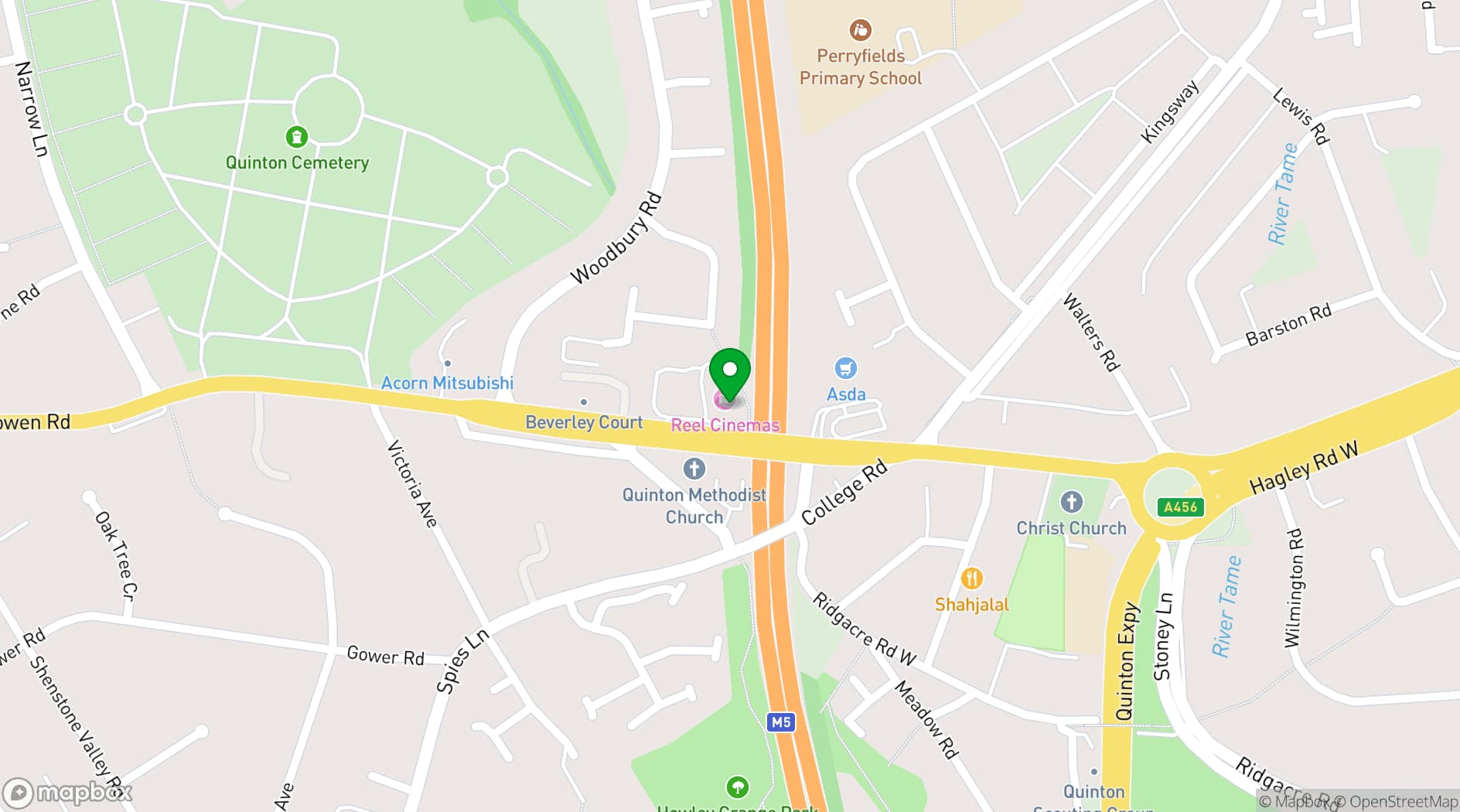 Map showing REEL Cinema Quinton