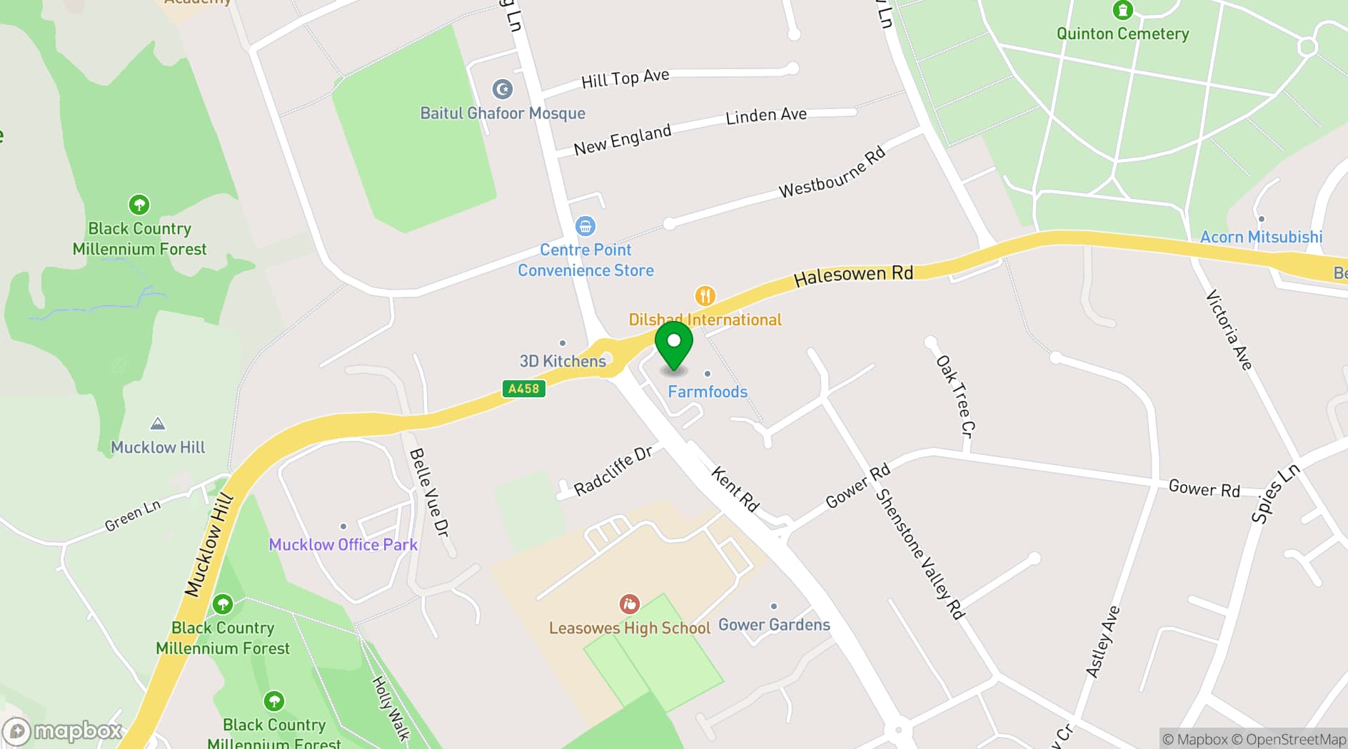 Map showing The Stag and Three Horseshoes Halesowen
