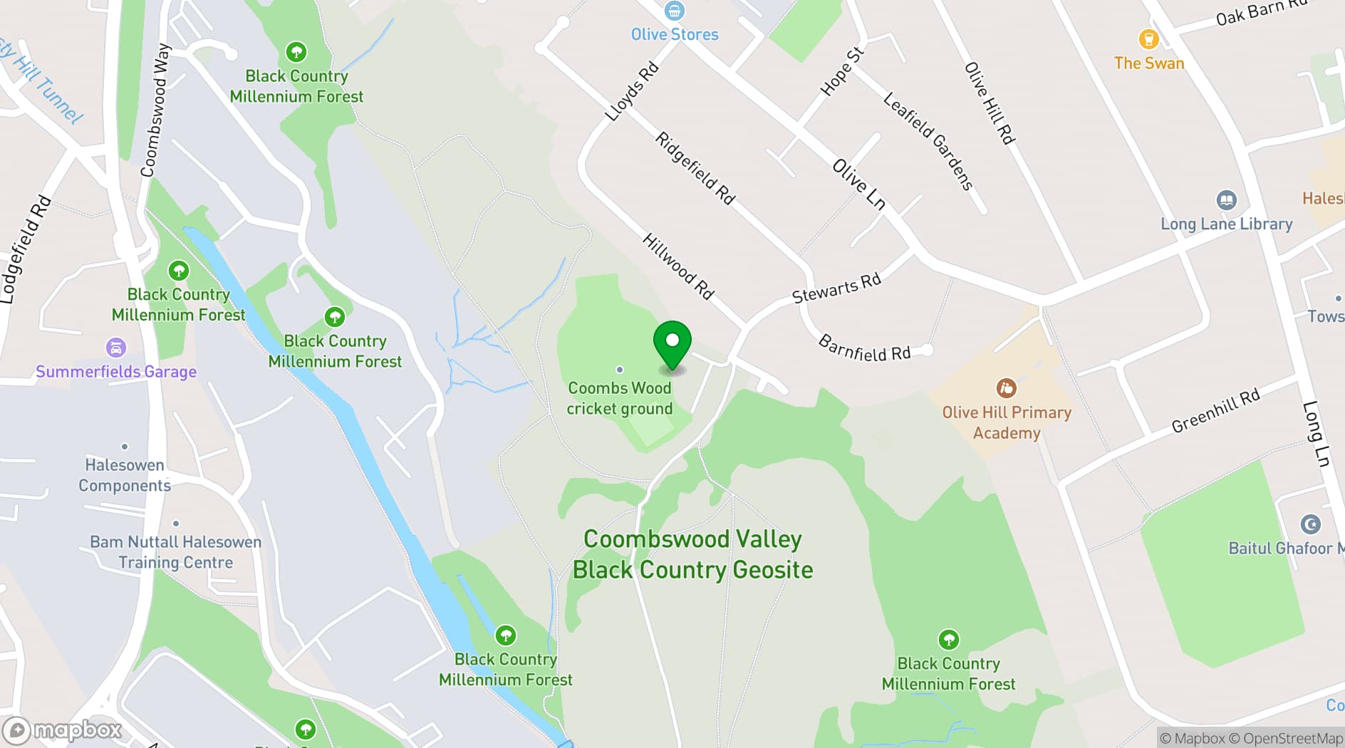 Map showing Coombs Wood Sports & Social Club