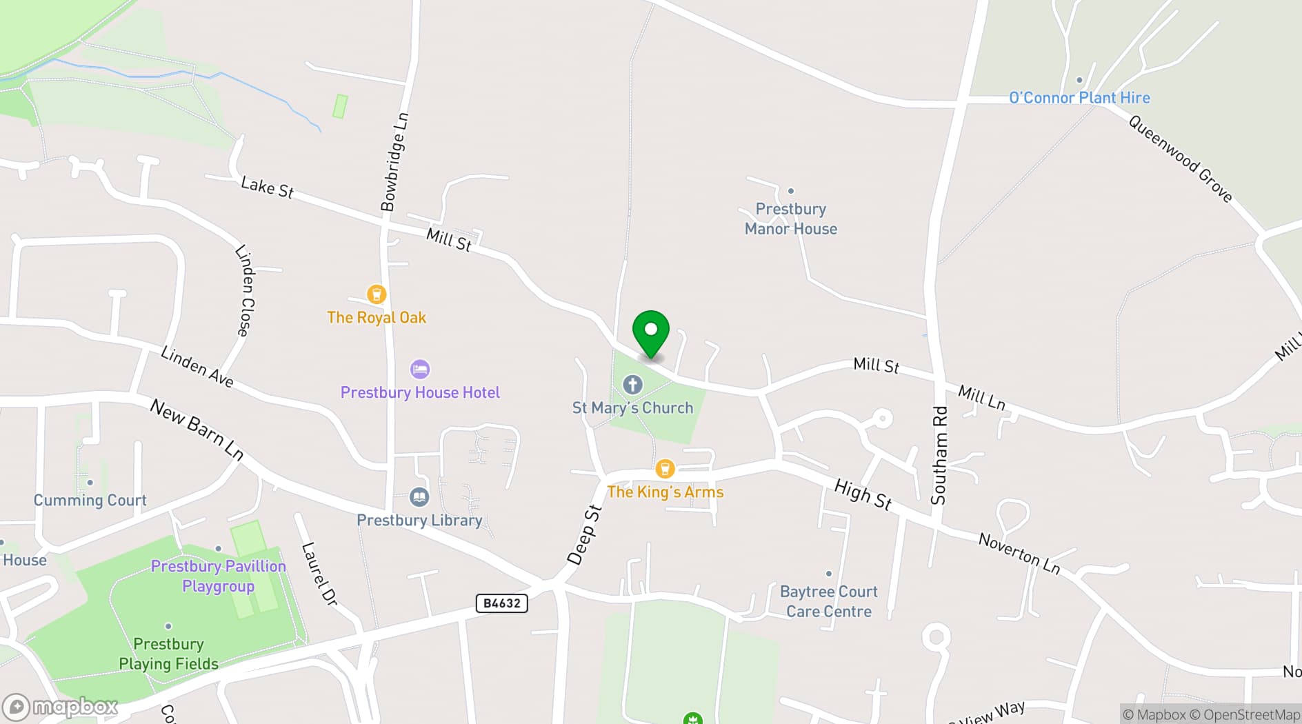 Map showing The Plough Prestbury
