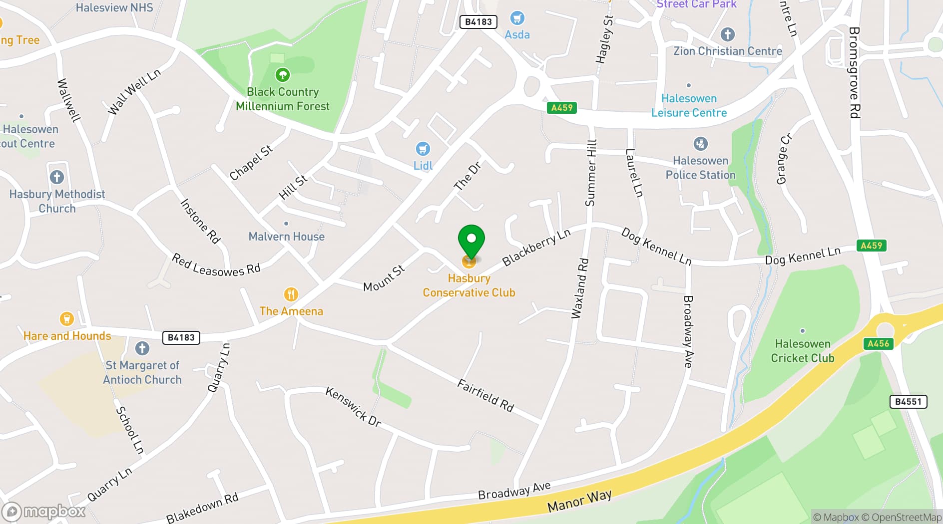 Map showing The Hasbury Club