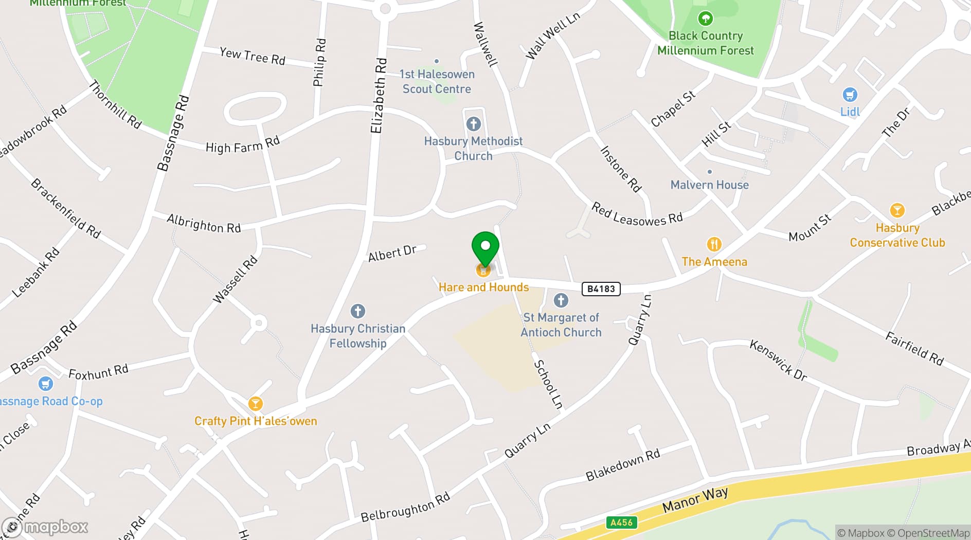 Map showing Hare & Hounds