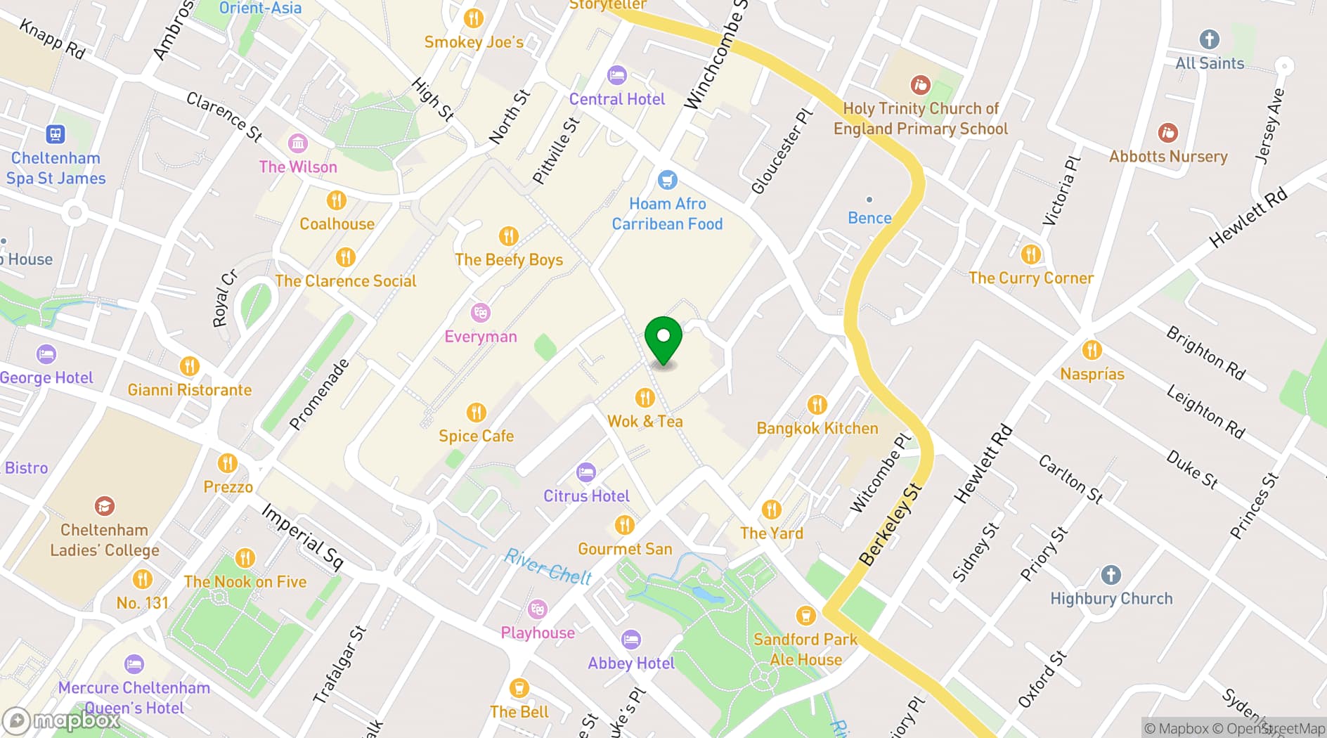 Map showing Roxy Lanes, High Street Cheltenham