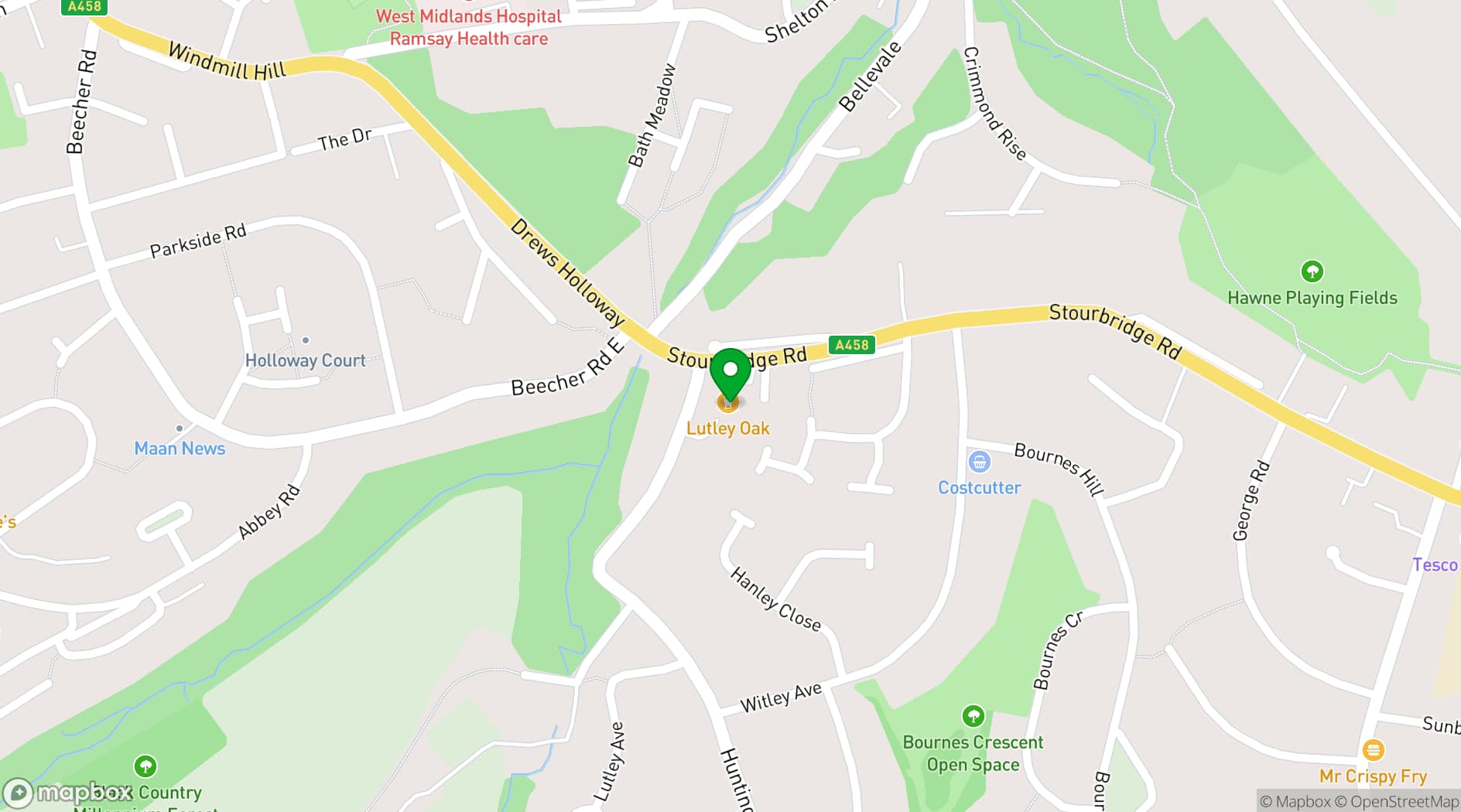 Map showing Lutley Oak