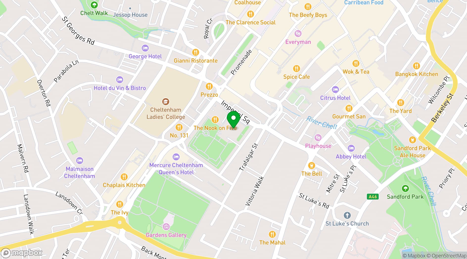 Map showing Cheltenham Town Hall