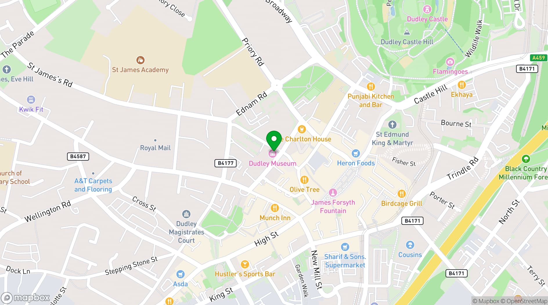 Map showing Fun City Dudley