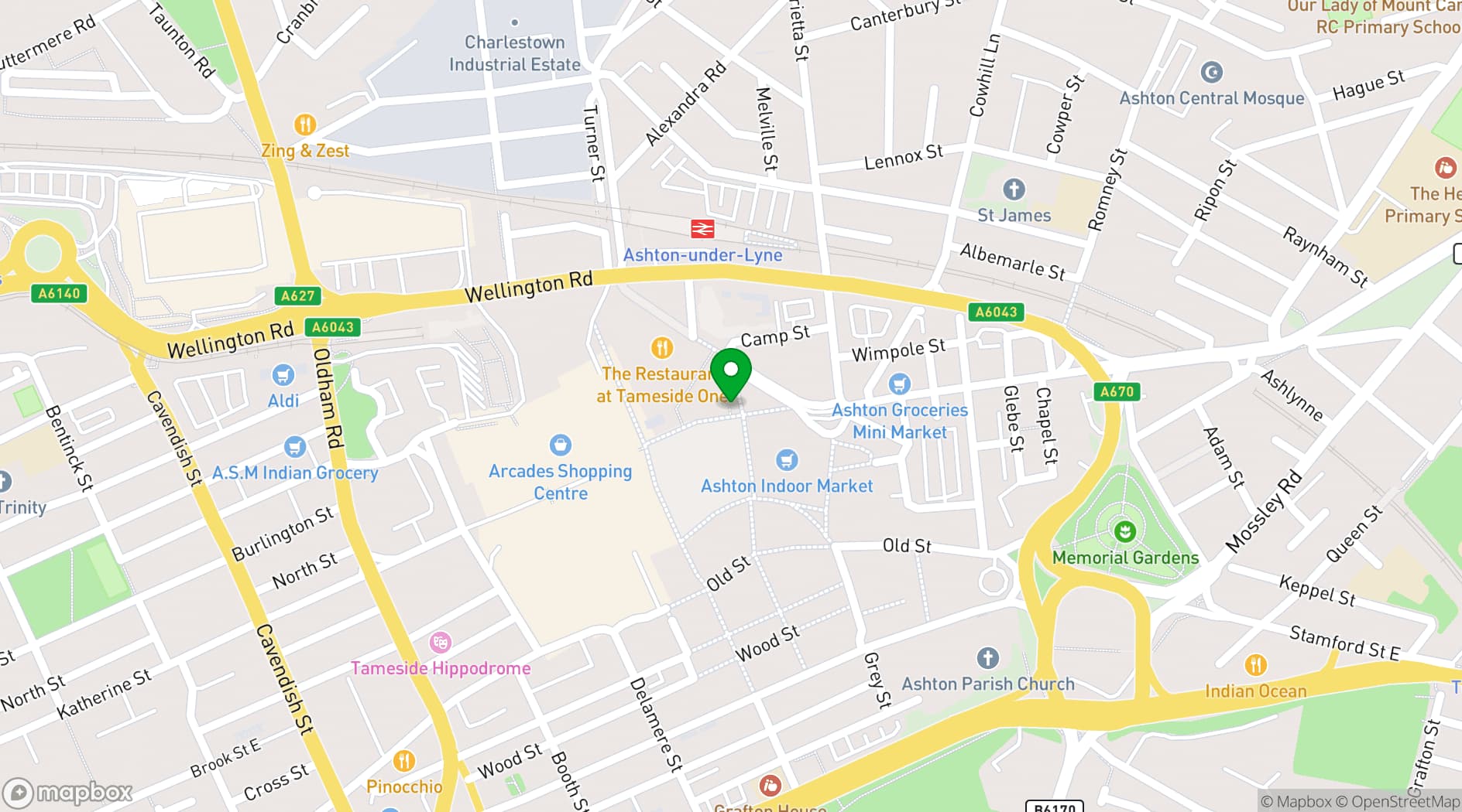 Map showing Ashton Town Hall