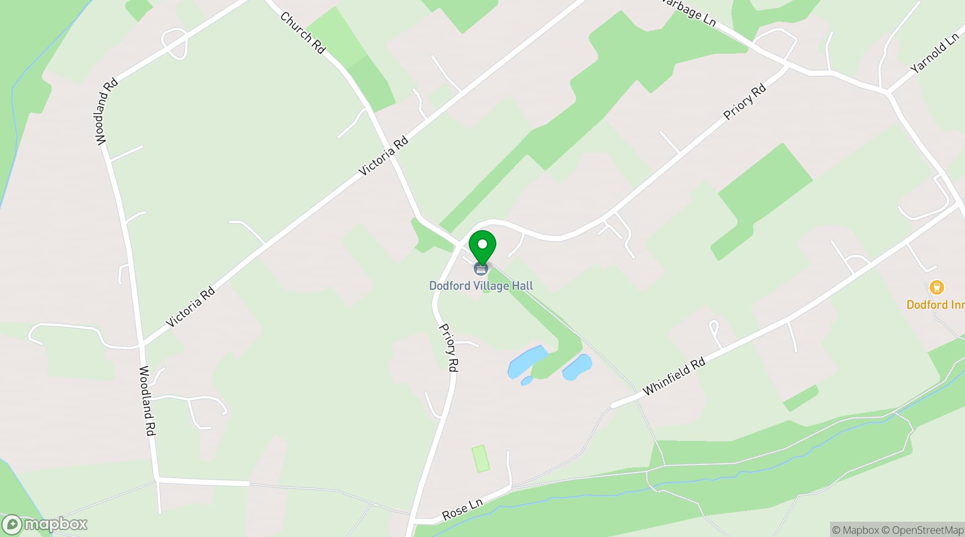 Map showing Dodford Village Hall
