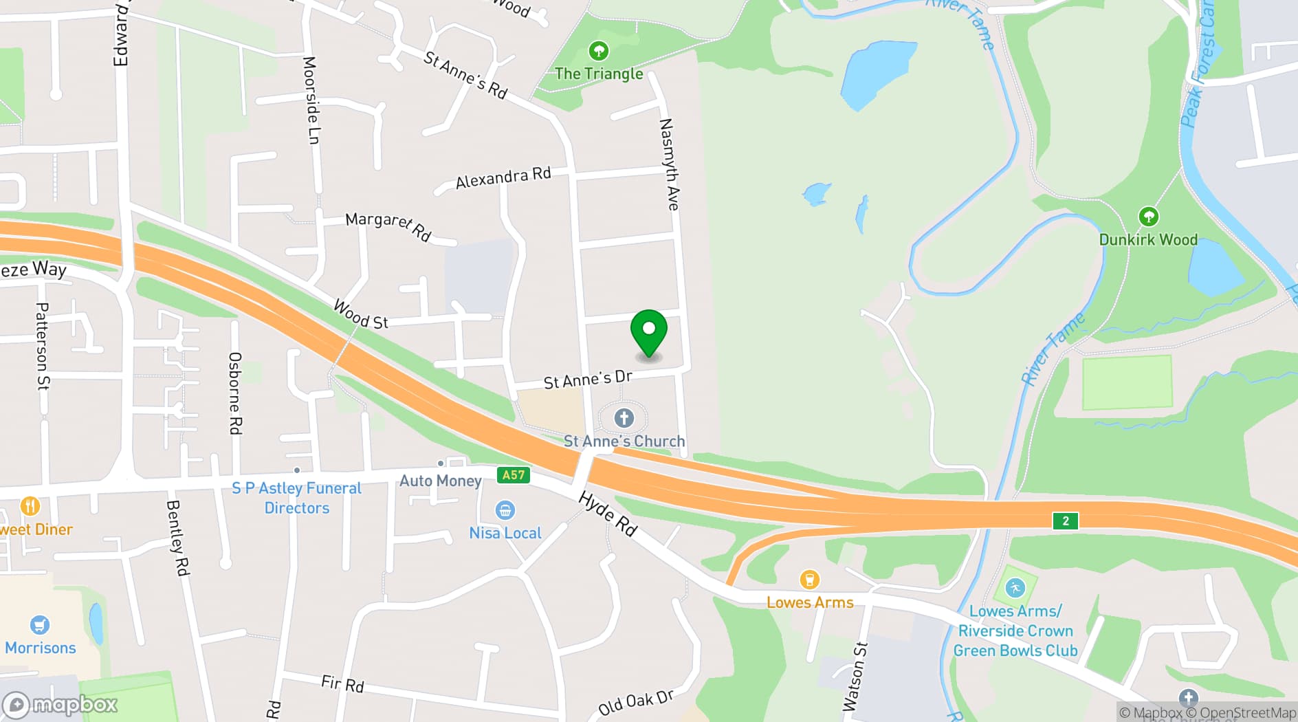 Map showing St Anne's Parish Church, Haughton