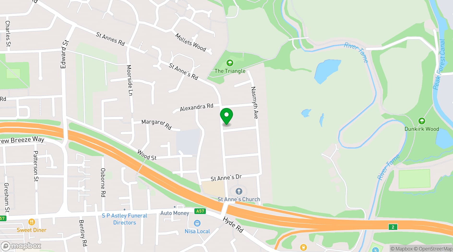 Map showing St Anne's Parish Church, Haughton