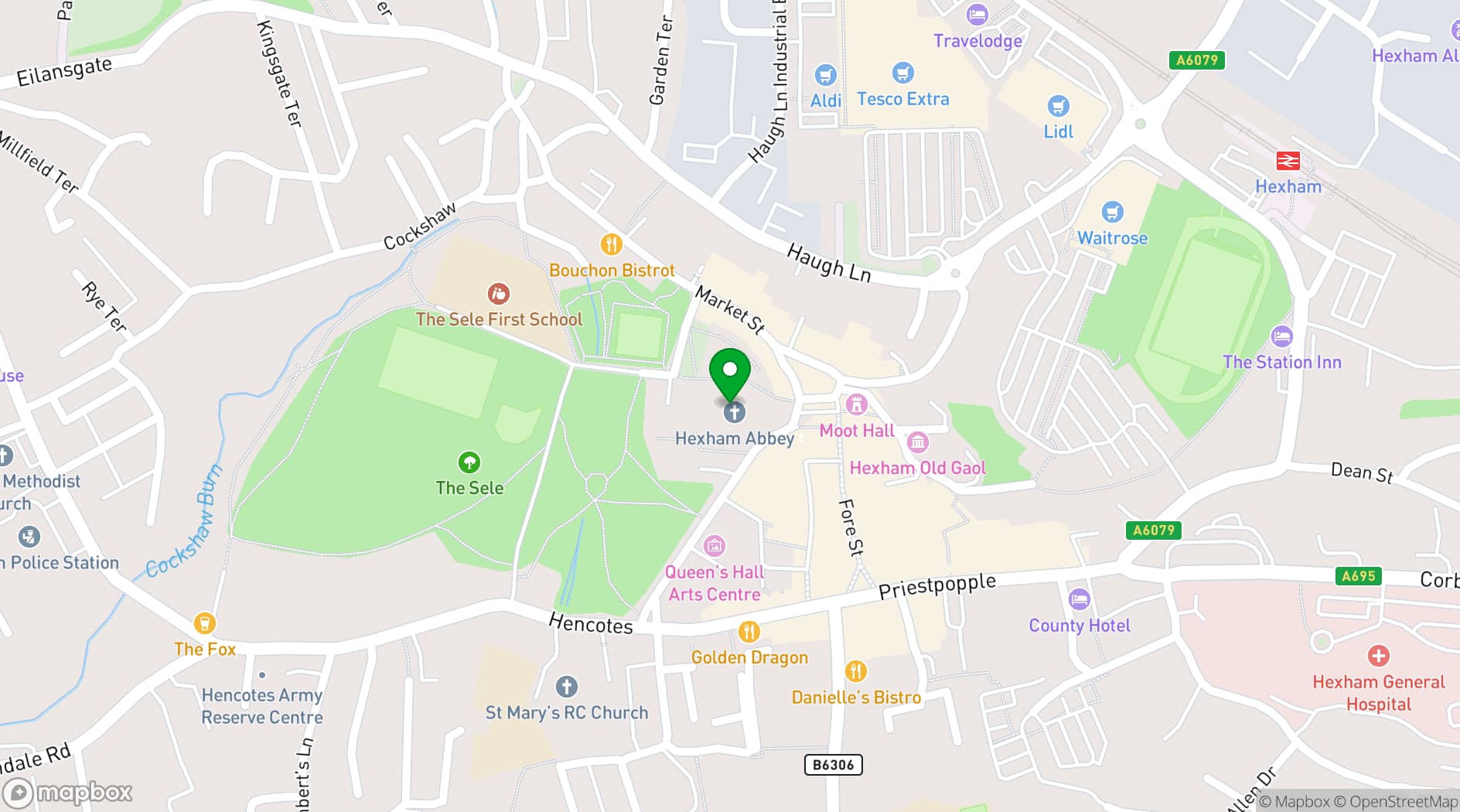 Map showing Hexham Abbey – Priory Buildings
