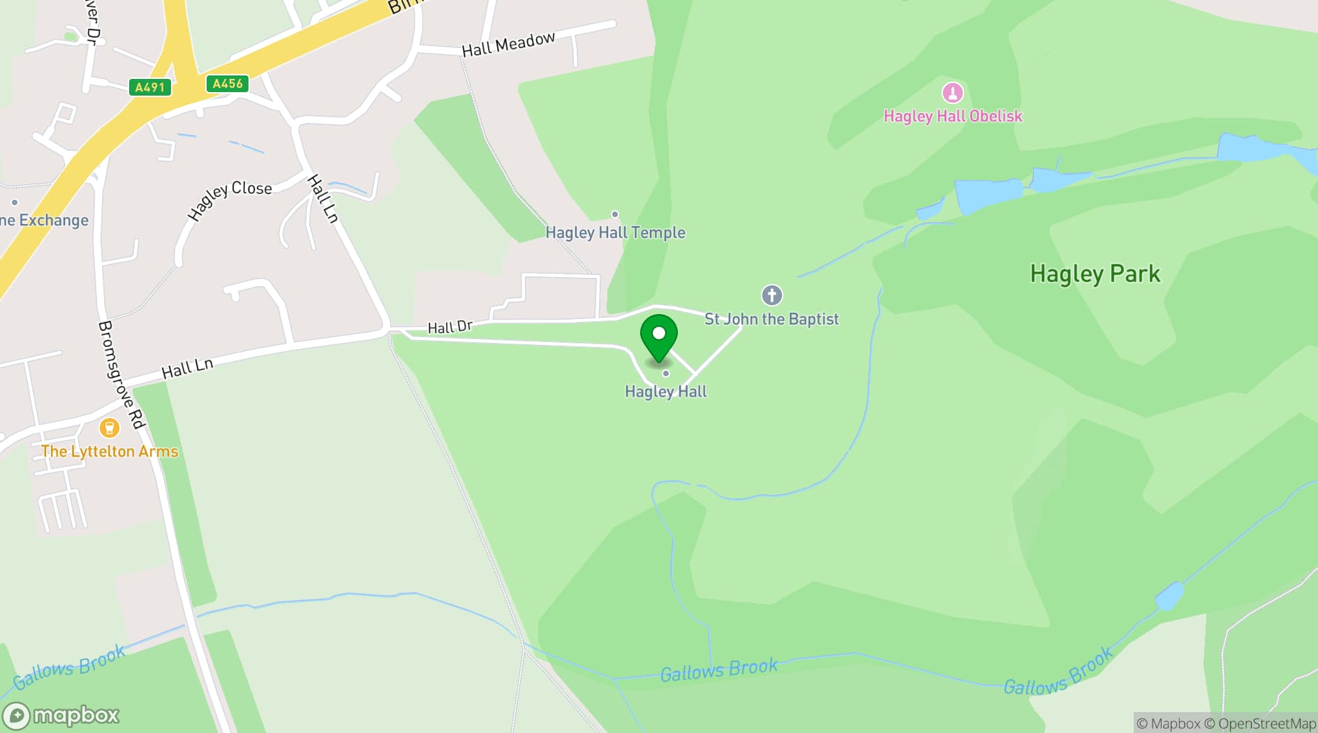 Map showing Hagley Hall