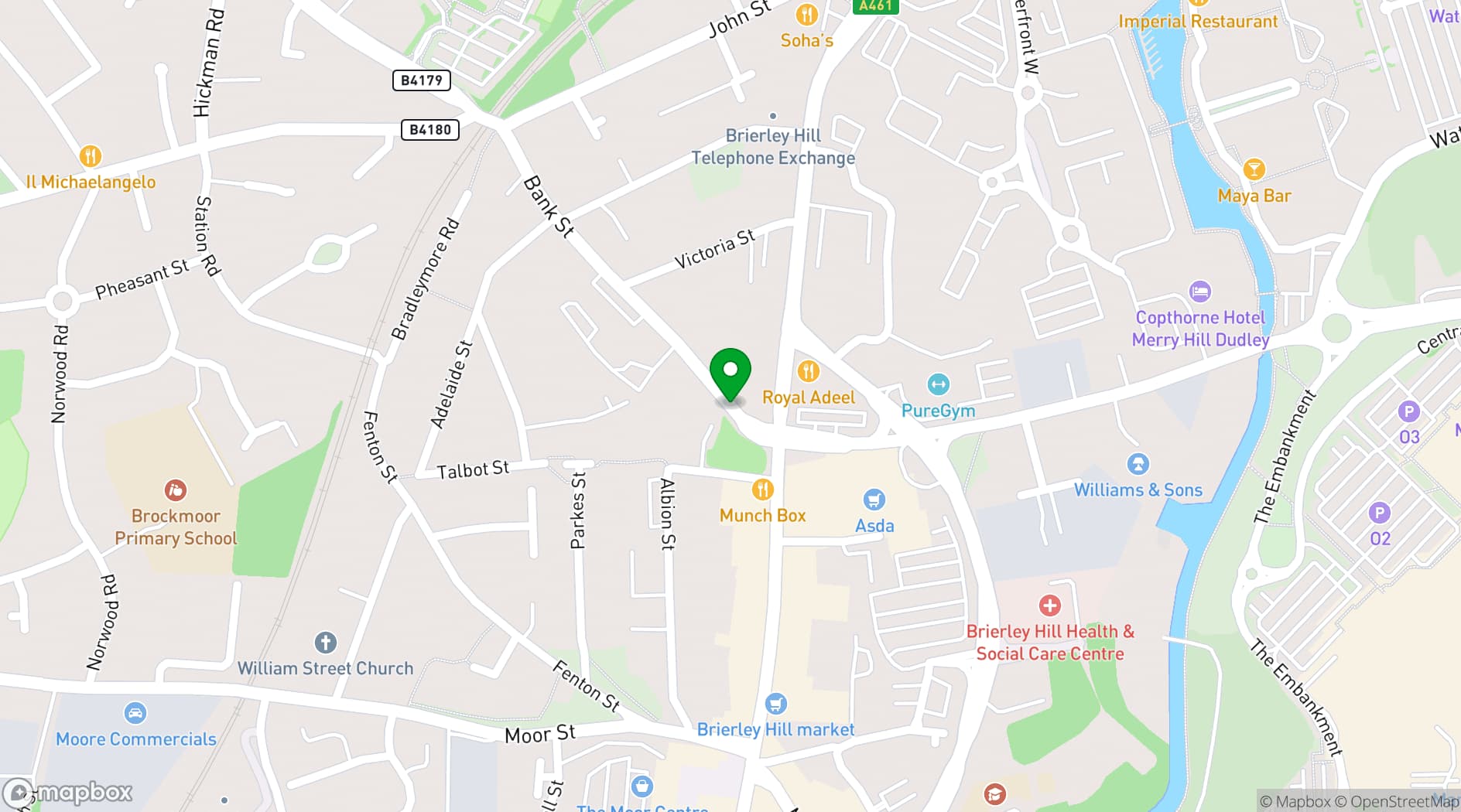 Map showing Brierley Hill Civic Hall
